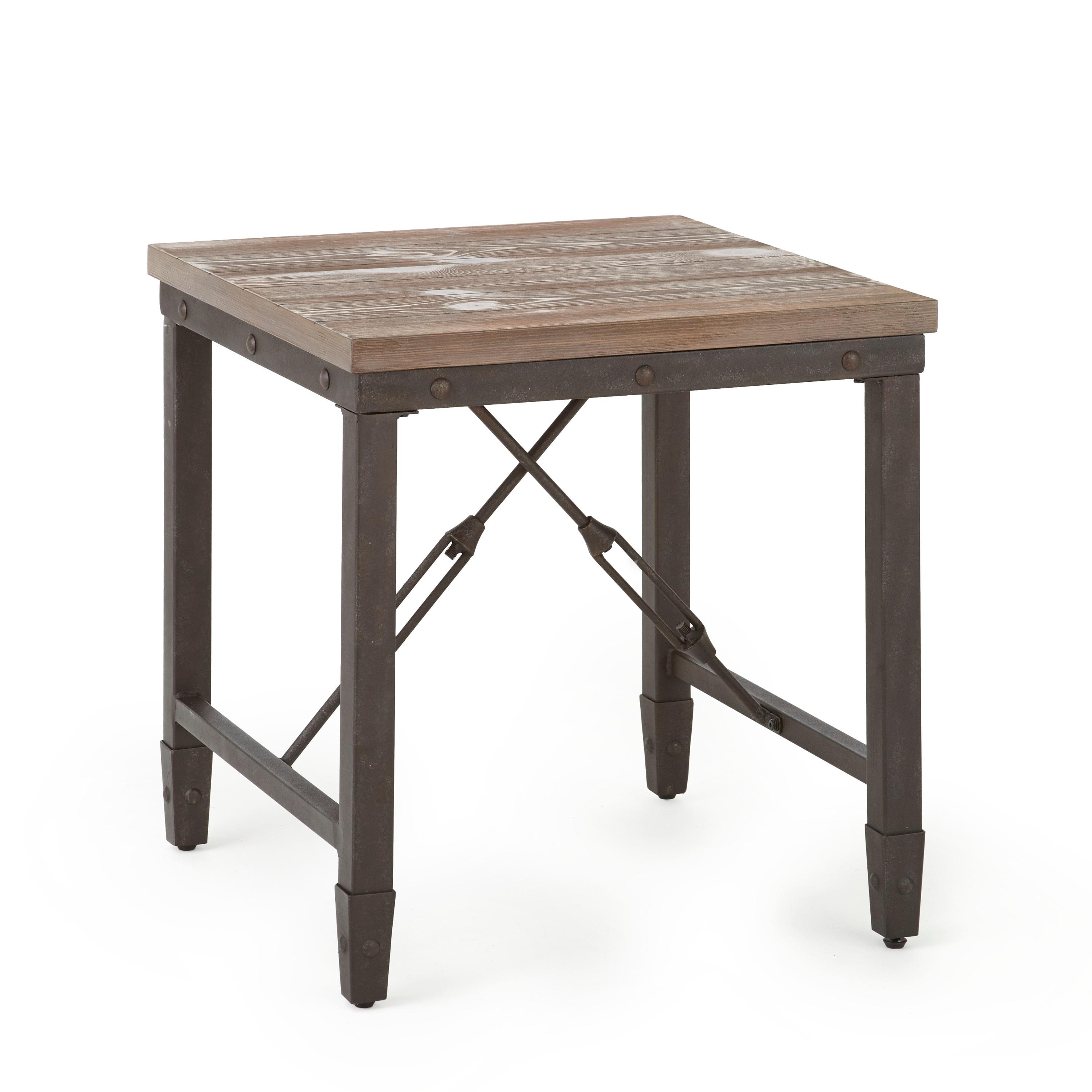 Jersey End Table Antique Oak - Steve Silver Co.: Industrial Style, 24-Inch Height, Pine Veneer, Iron Stretchers