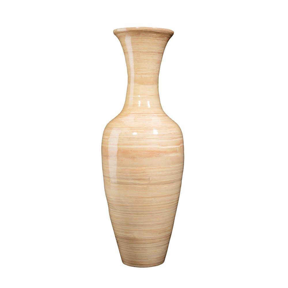 Hasting Home 28" Tall Handcrafted Natural Bamboo Vase, Decorative Classic Floor Vase, Beige