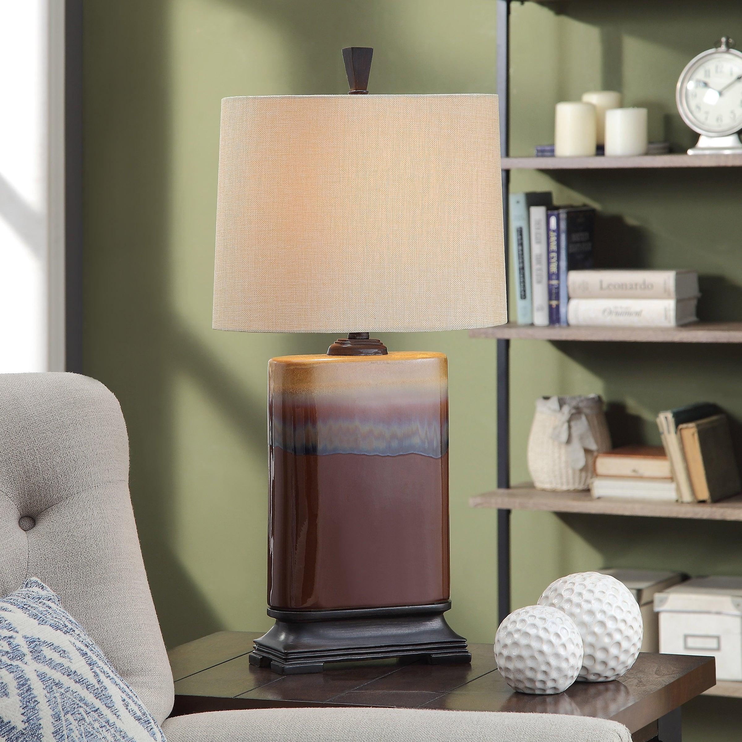 StyleCraft Reactive Glaze Table Lamp Burnt Red Glazed : Ceramic Body, Linen Shade, No Assembly Required