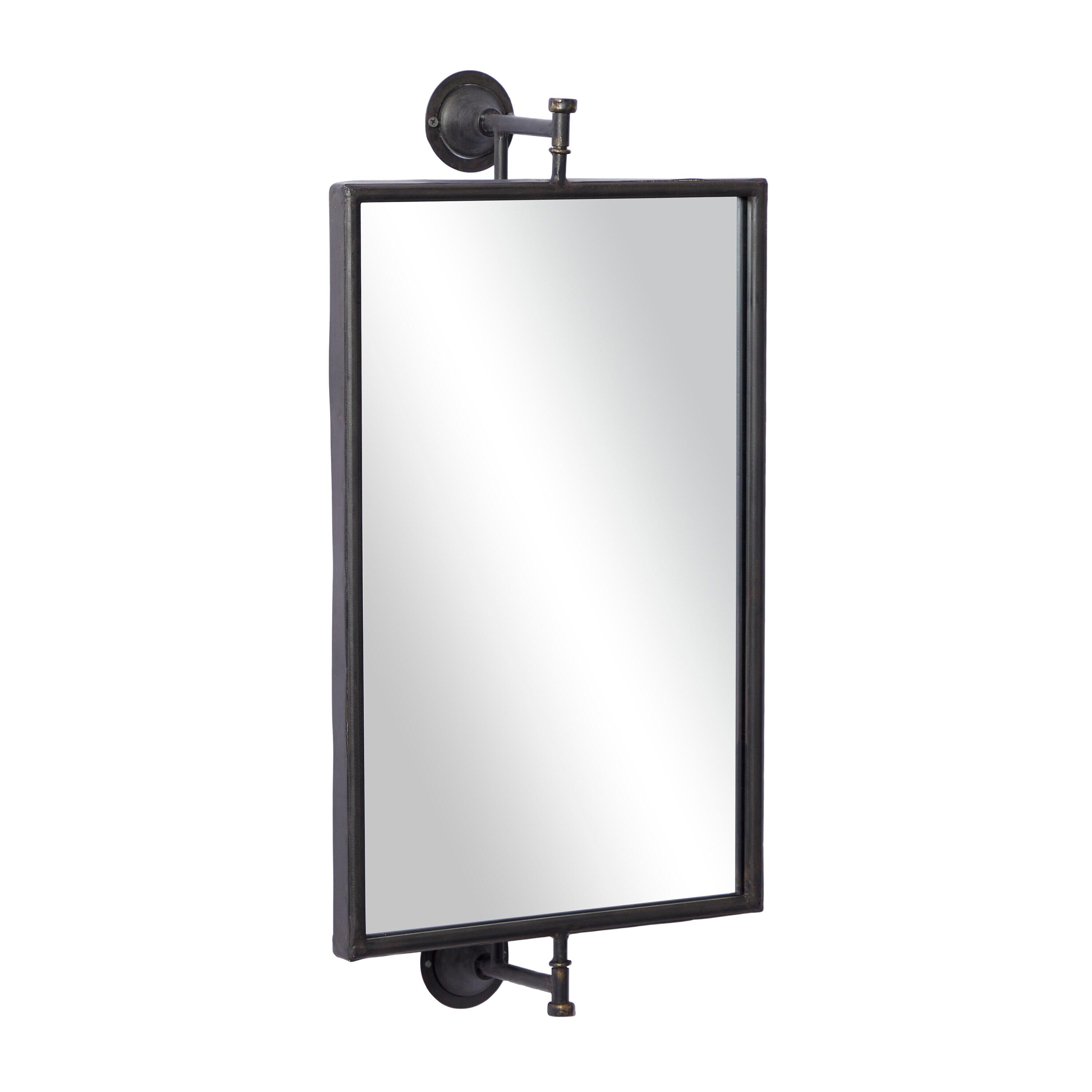 DecMode Industrial Rectangular Metal Wall Mirror with Pull Handle Design and Black Finish, 14"W x 28"H