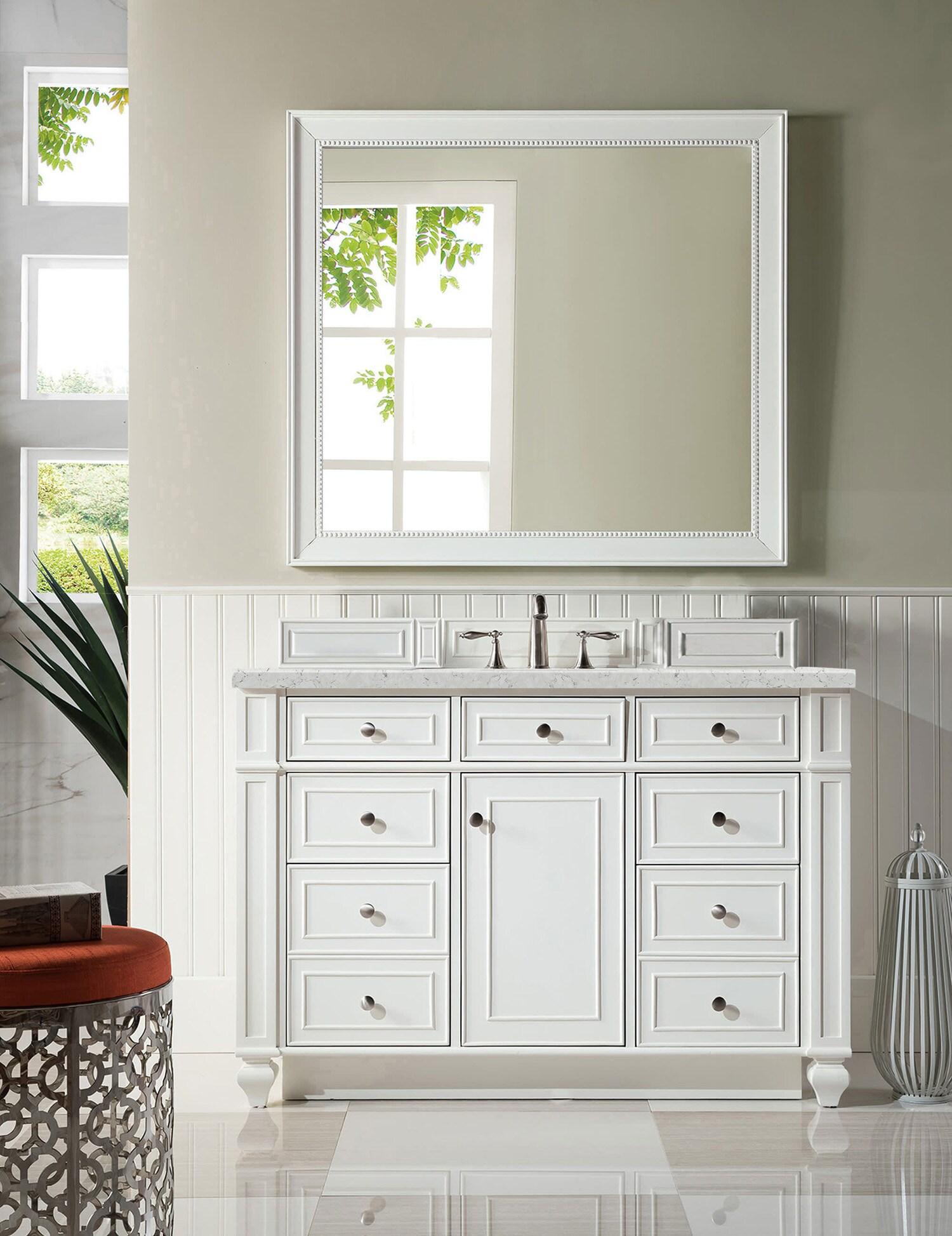 Bright White Plywood Transitional Single Vanity with Veneer Finish