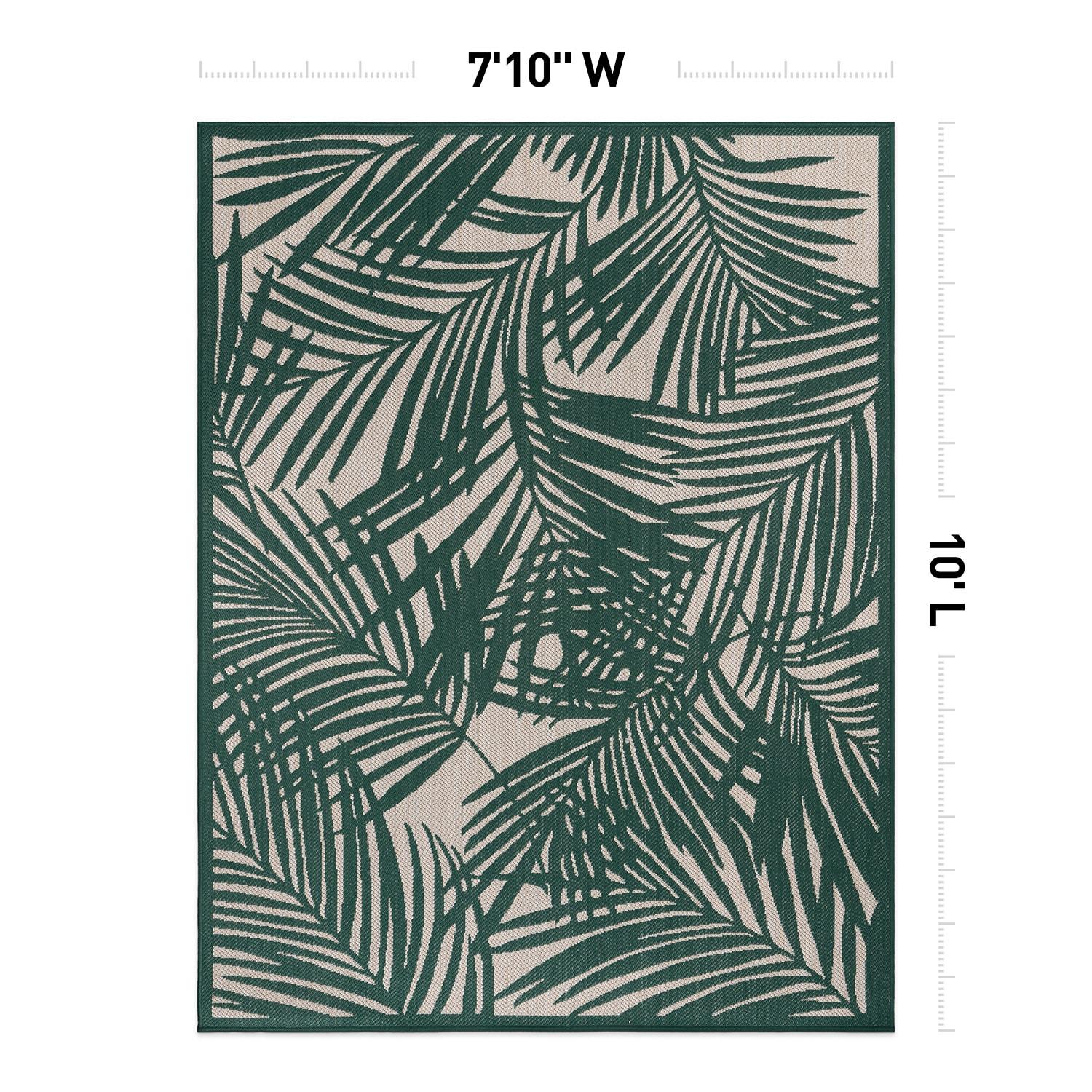 World Rug Gallery Contemporary Palm Leaf Textured Flat Weave Indoor/Outdoor Area Rug - GREEN 7'10"X10'