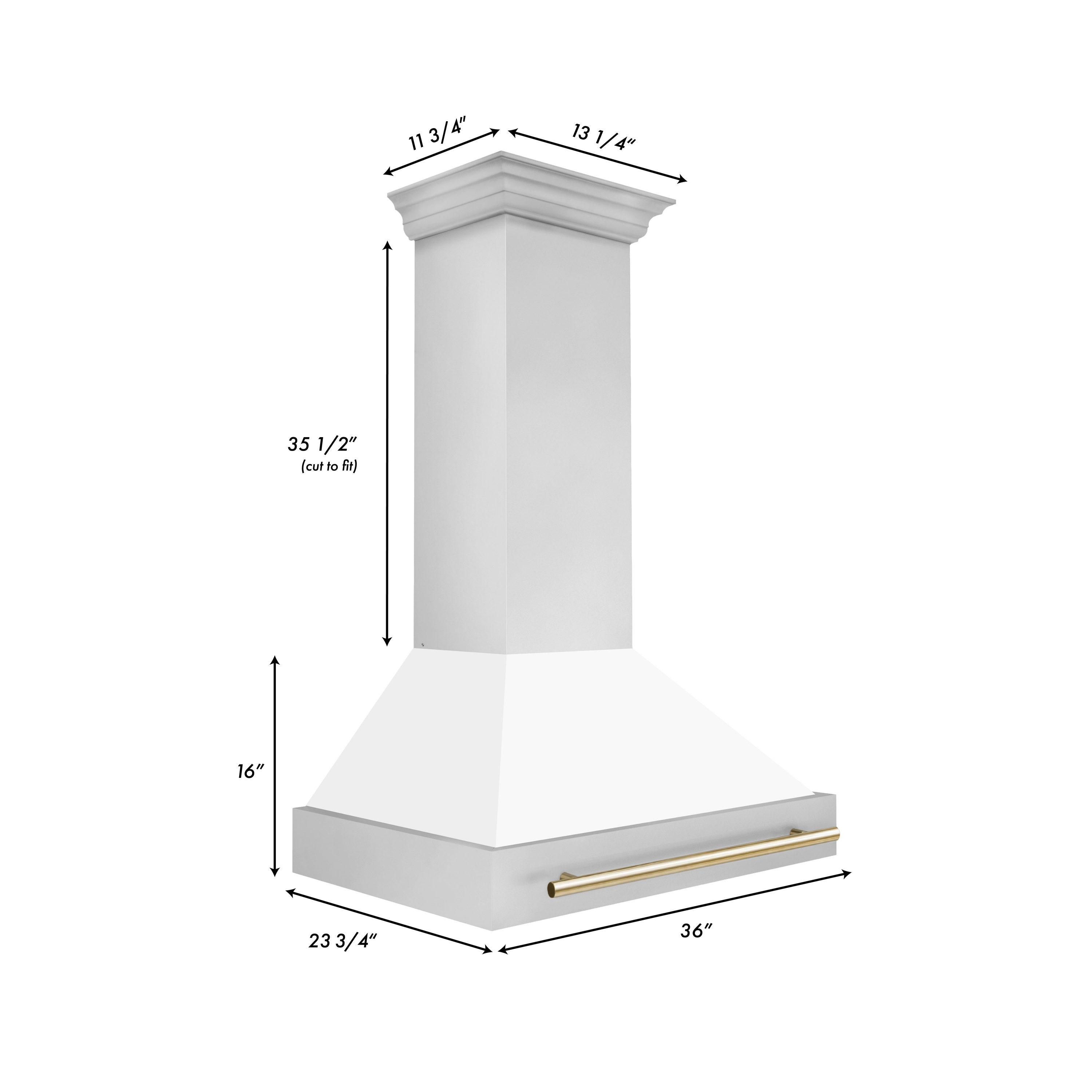 ZLINE Autograph Edition 36 in. Stainless Steel Range Hood W/ White Matte Shell & Champagne Bronze Handle