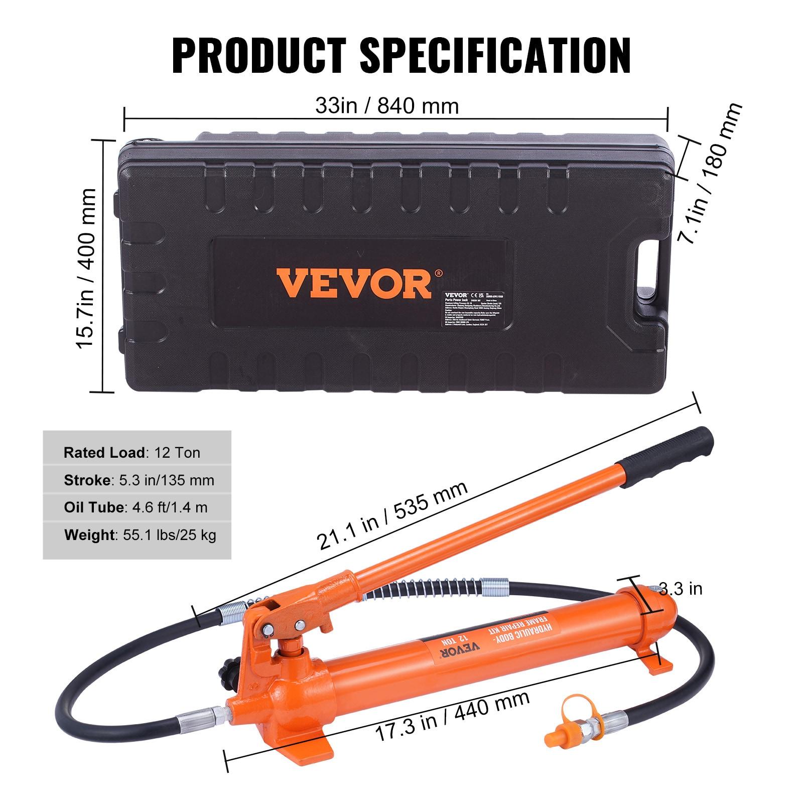 12 Ton Porta Power Hydraulic Jack Kit 26455 Lbs. Load Body Repair Tool with 4.6 ft. Oil Hose Carry Case for Automotive