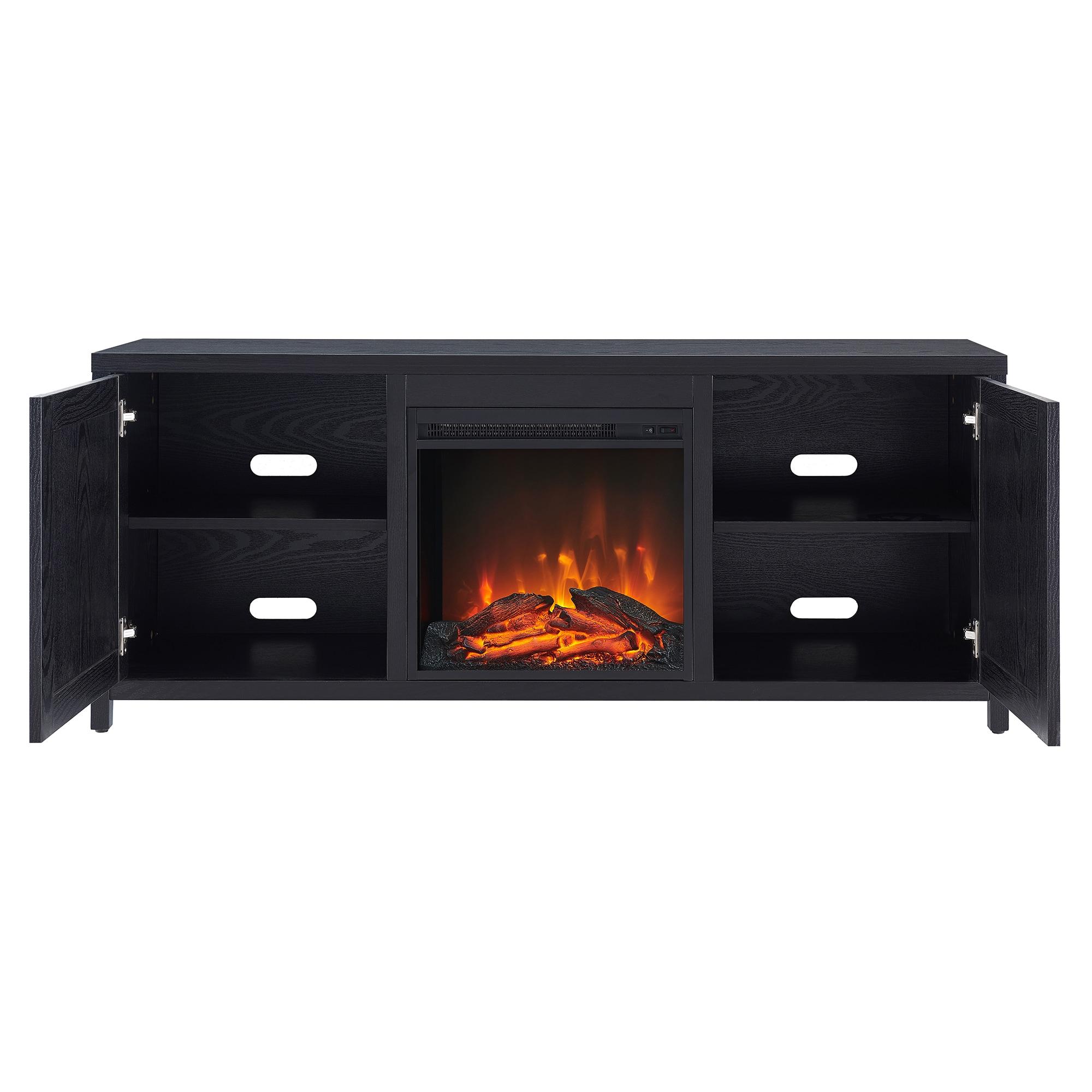 Evelyn&Zoe Granger Rectangular TV Stand with Log Fireplace for TV's up to 65", Black