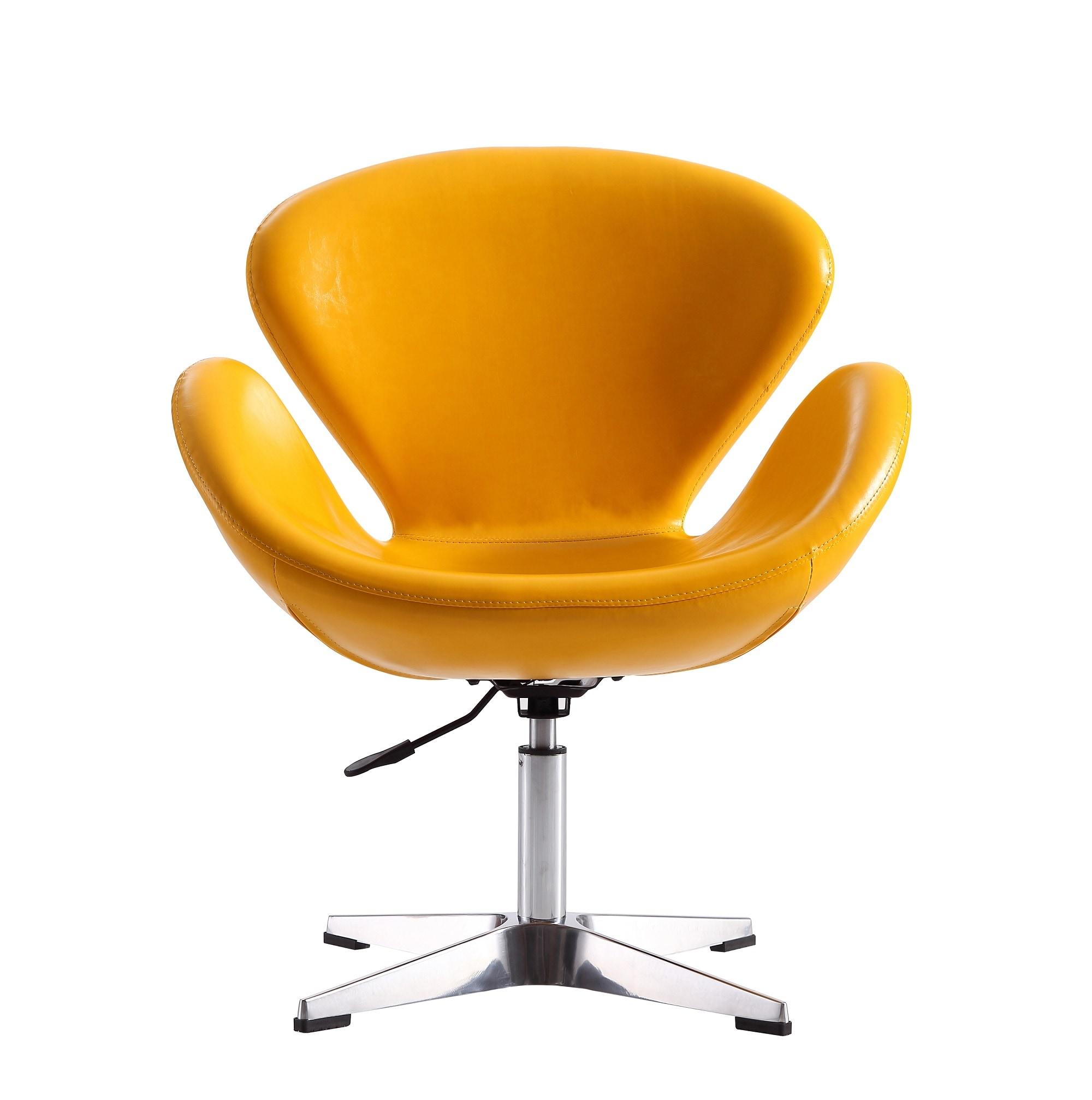 Raspberry Faux Leather Adjustable Swivel Chair Yellow - Manhattan Comfort: Retro Chic, Steel Cross Legs, 39.4" Height