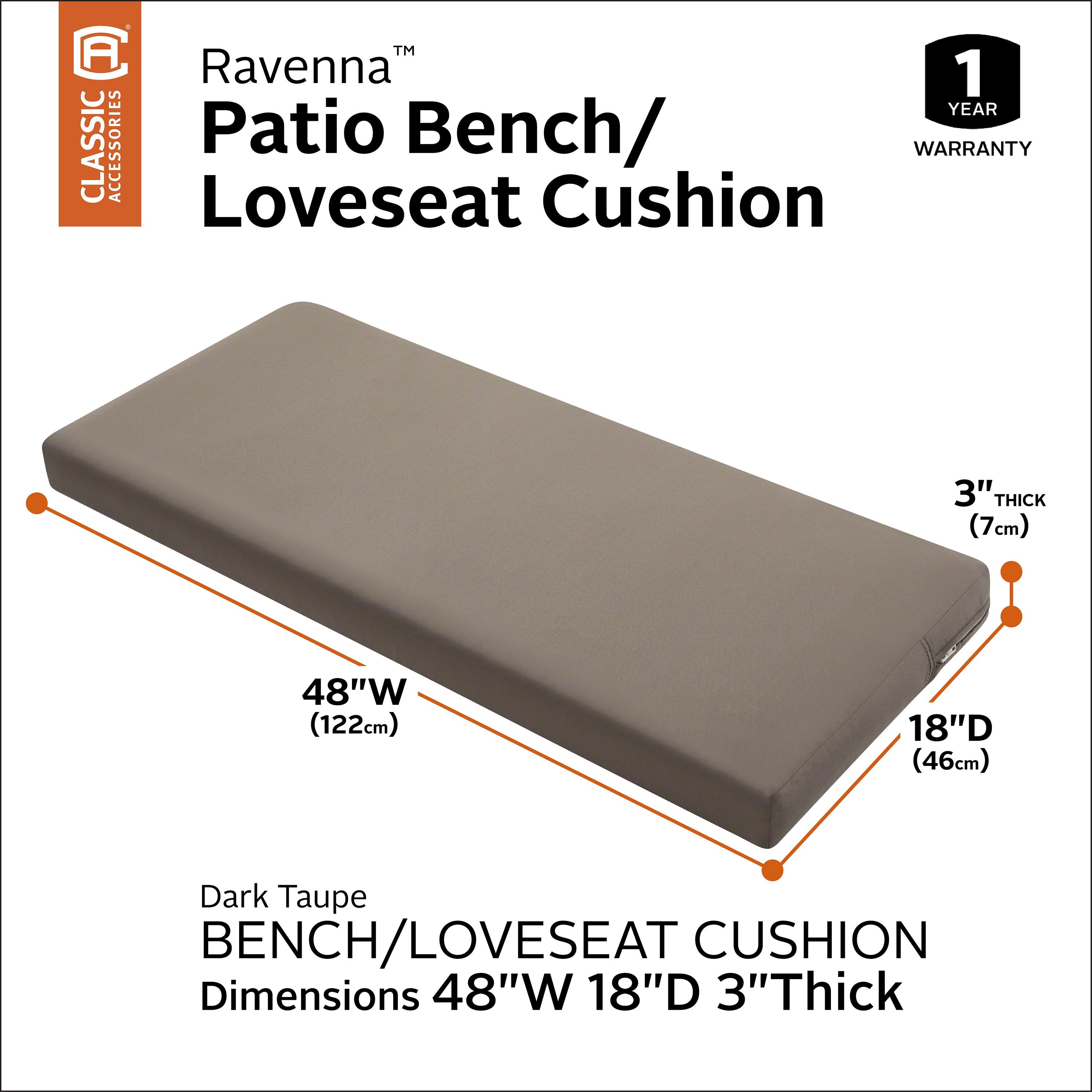 48" x 18" x 3" Ravenna Water-Resistant Patio Bench/Settee Cushion Dark Taupe - Classic Accessories