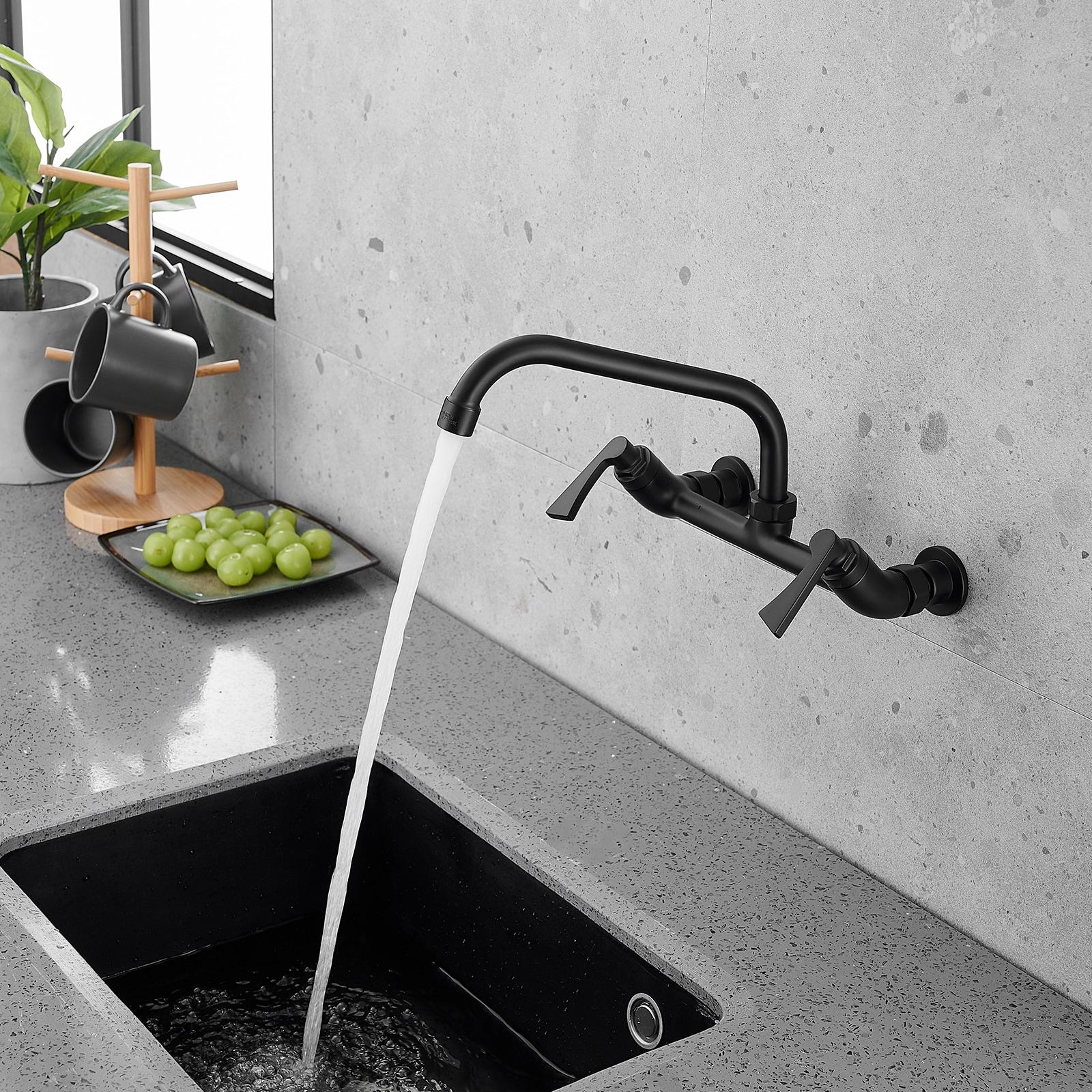 BWE Double-Handles Commercial Sink Faucet with 8" Swivel Spout Wall Mount Standard Kitchen Faucet