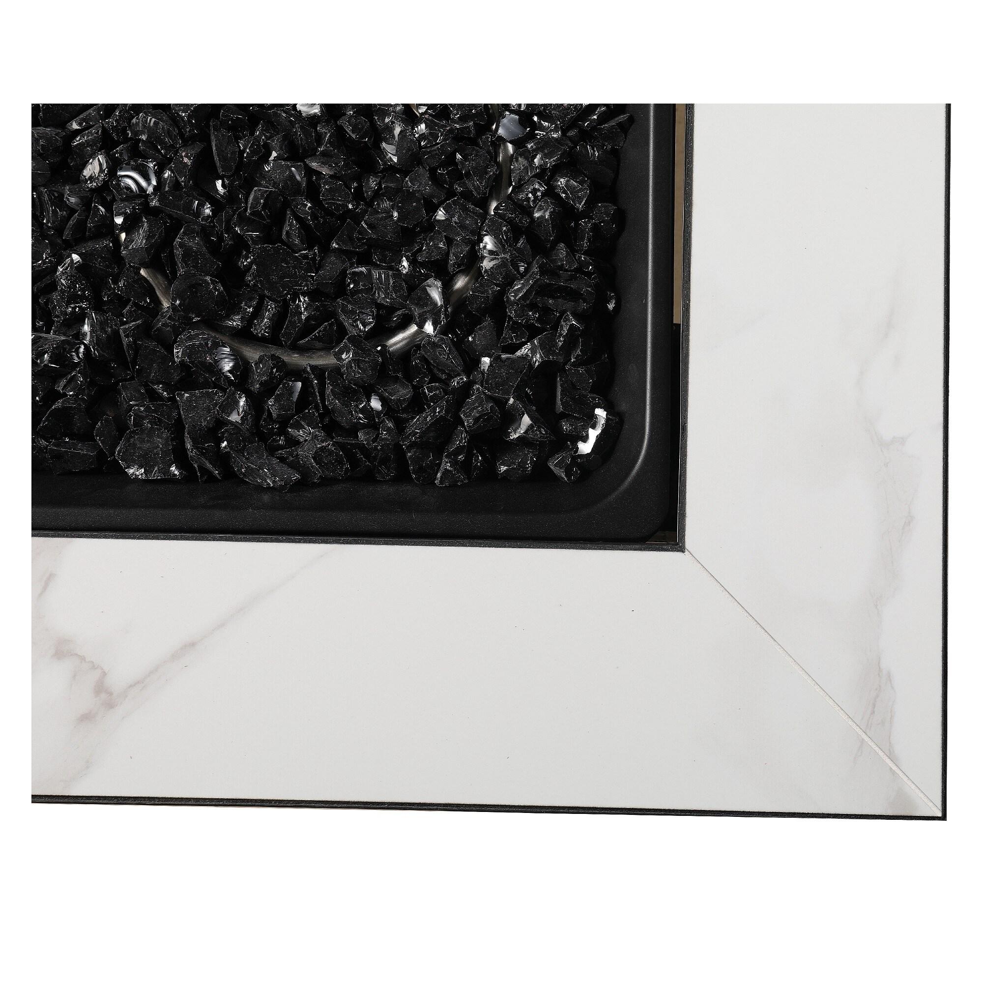 Mr. Bar-B-Q Endless Summer All Weather Outdoor Fire Pit Table with Faux Marble Finish, Black Glass