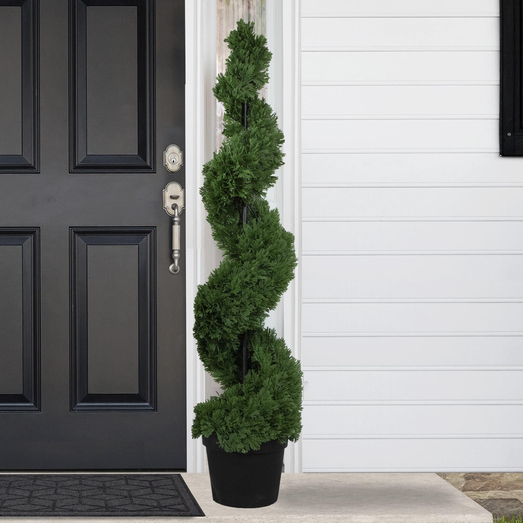 Northlight Real Touch™ Artificial Cedar Spiral Topiary Tree in Black Pot, Unlit - 5'