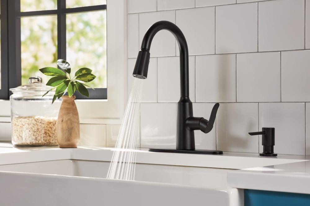 Matte Black High Arc Pull-Down Kitchen Faucet with Soap Dispenser