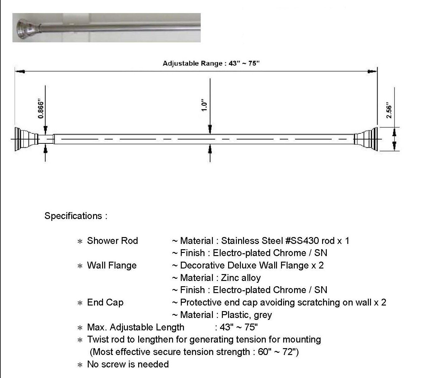 72'' Straight Tension Shower Curtain Rod