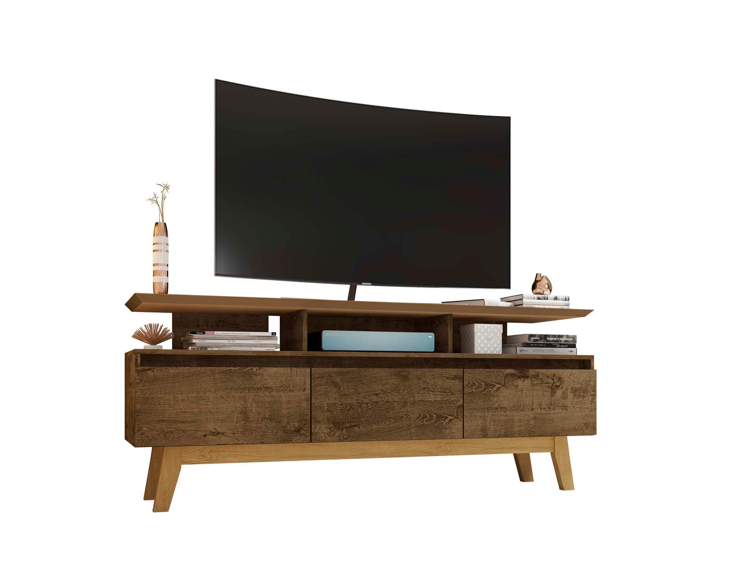 Yonkers TV Stand for TVs up to 60" Rustic Brown - Manhattan Comfort: Mid-Century Storage, Cable Management