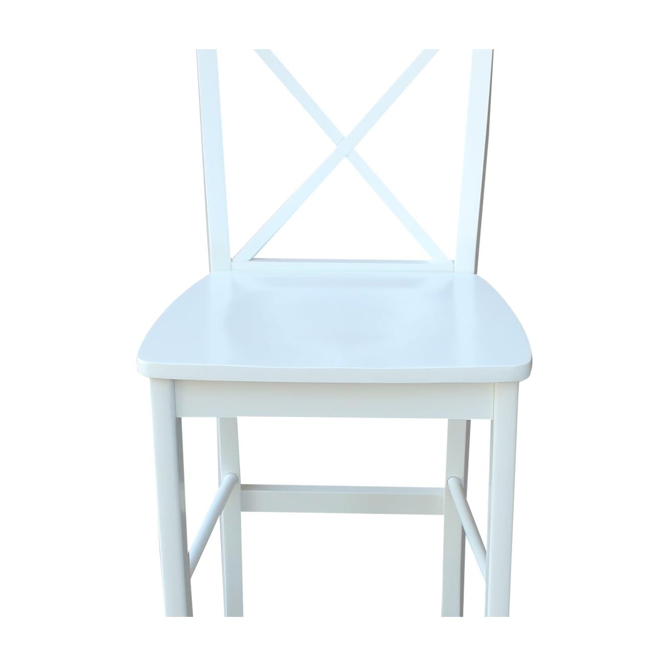 International Concepts Cross Back Solid Wood 30 in. Bar Height Stool in White