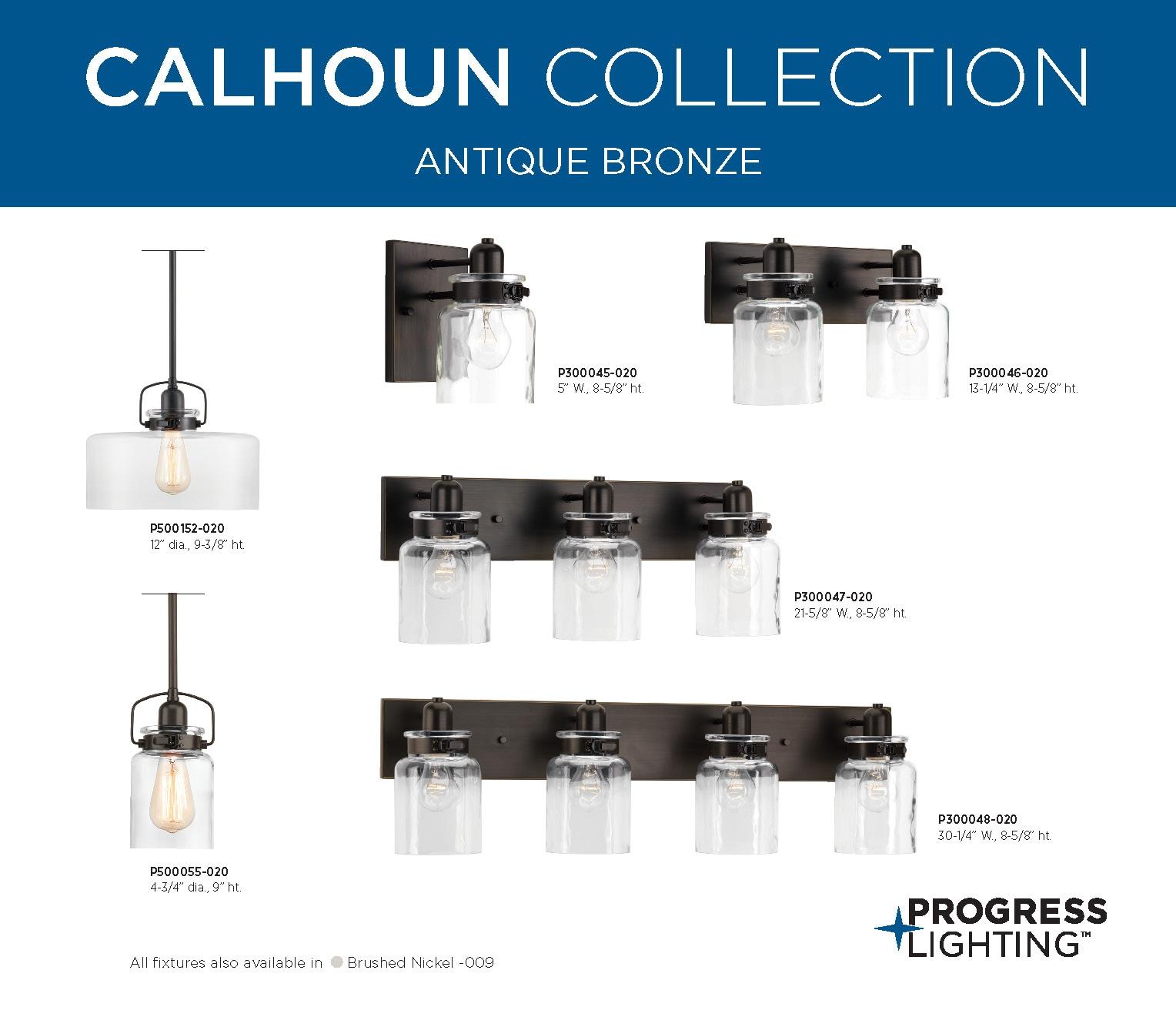 Progress Lighting Calhoun 3-Light Bath Vanity, Steel, Antique Bronze, Clear Glass Shade