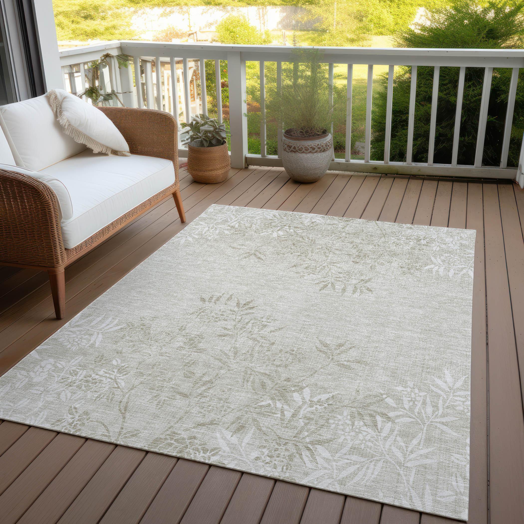 Beige Floral Machine-Washable Indoor Outdoor Area Rug 3' x 5'