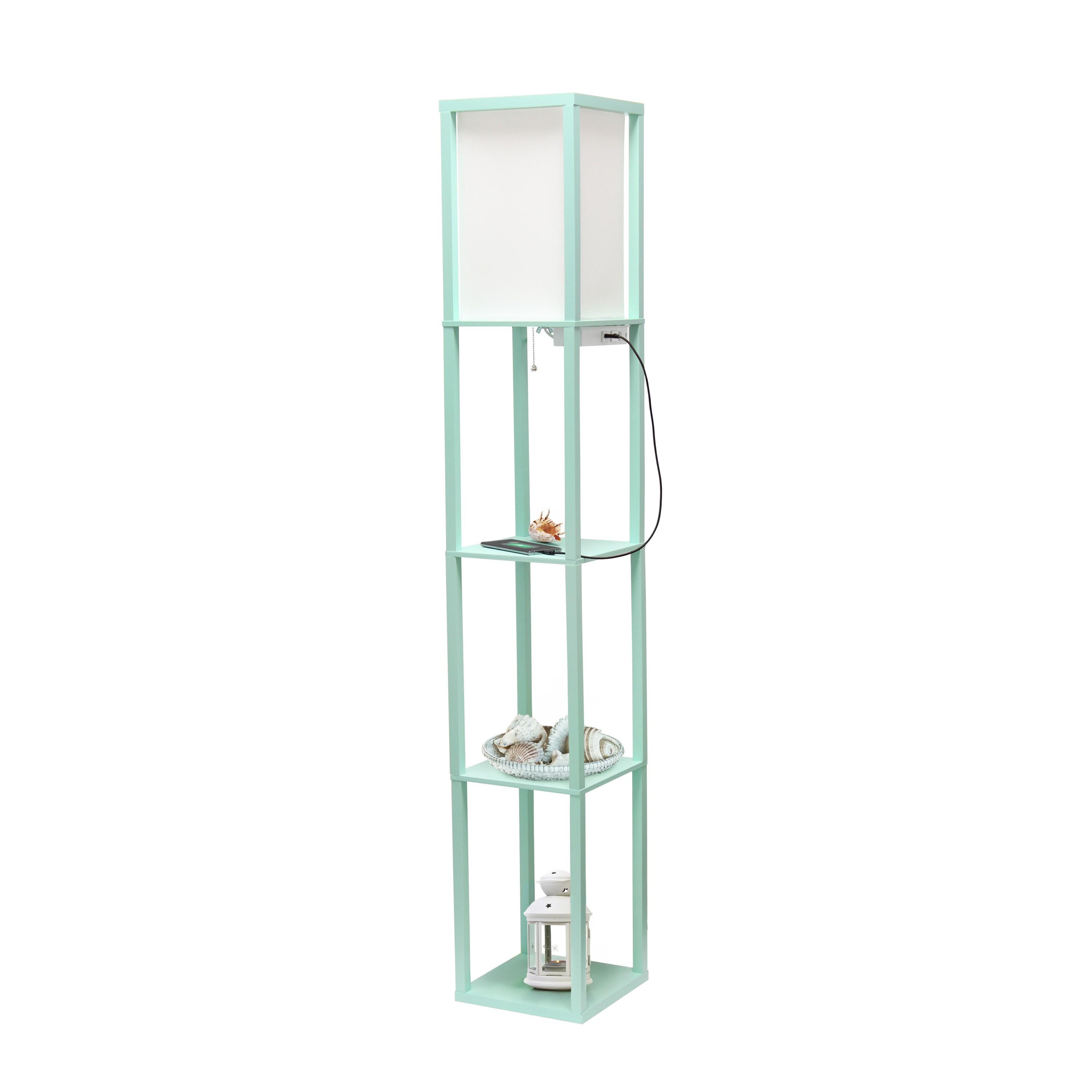 Creekwood Home Classix 62.5" 3-Tier Storage Floor Lamp with Charging Ports and Outlet Aqua Green
