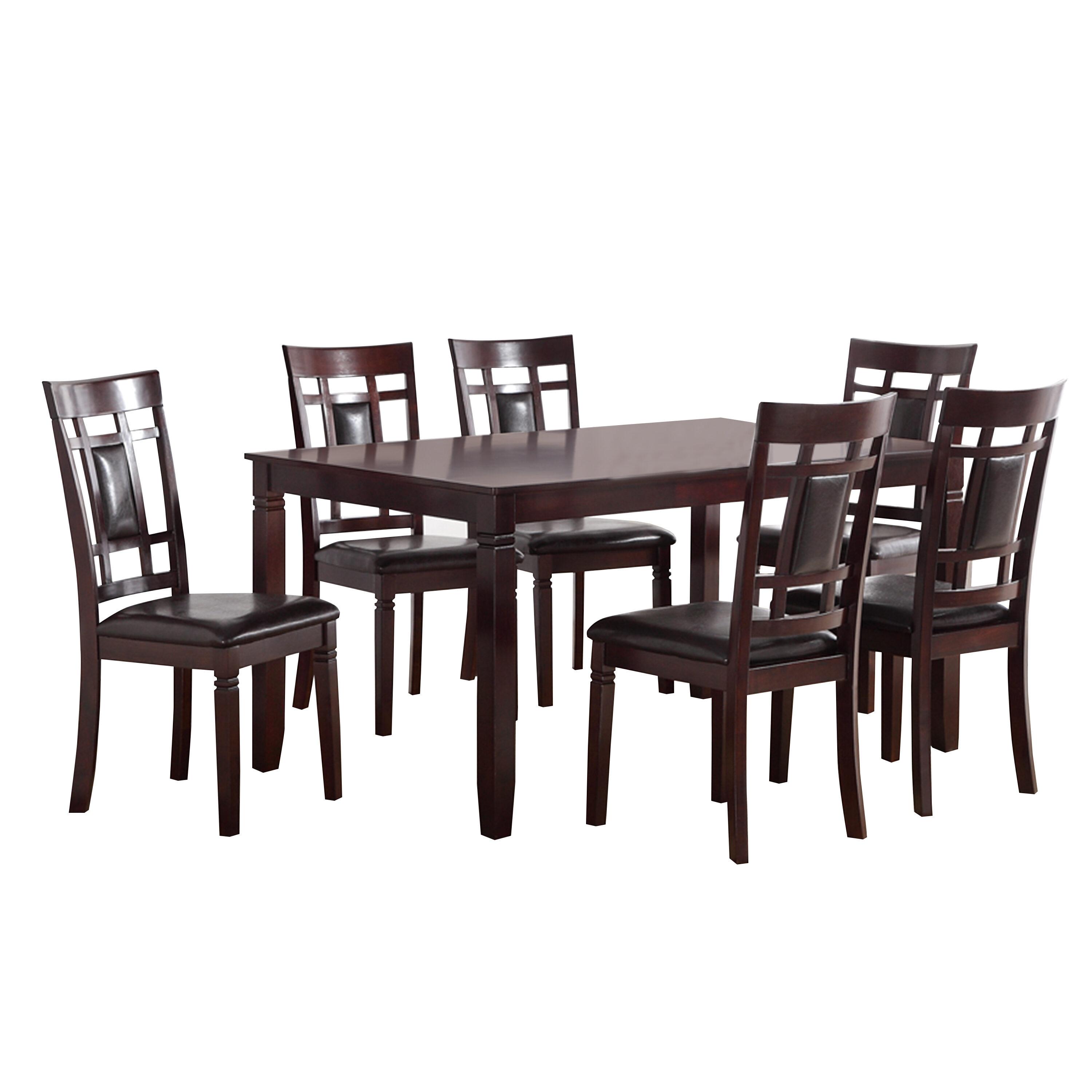 Espresso Brown 7-Piece Rubber Wood Dining Set with Faux Leather Chairs