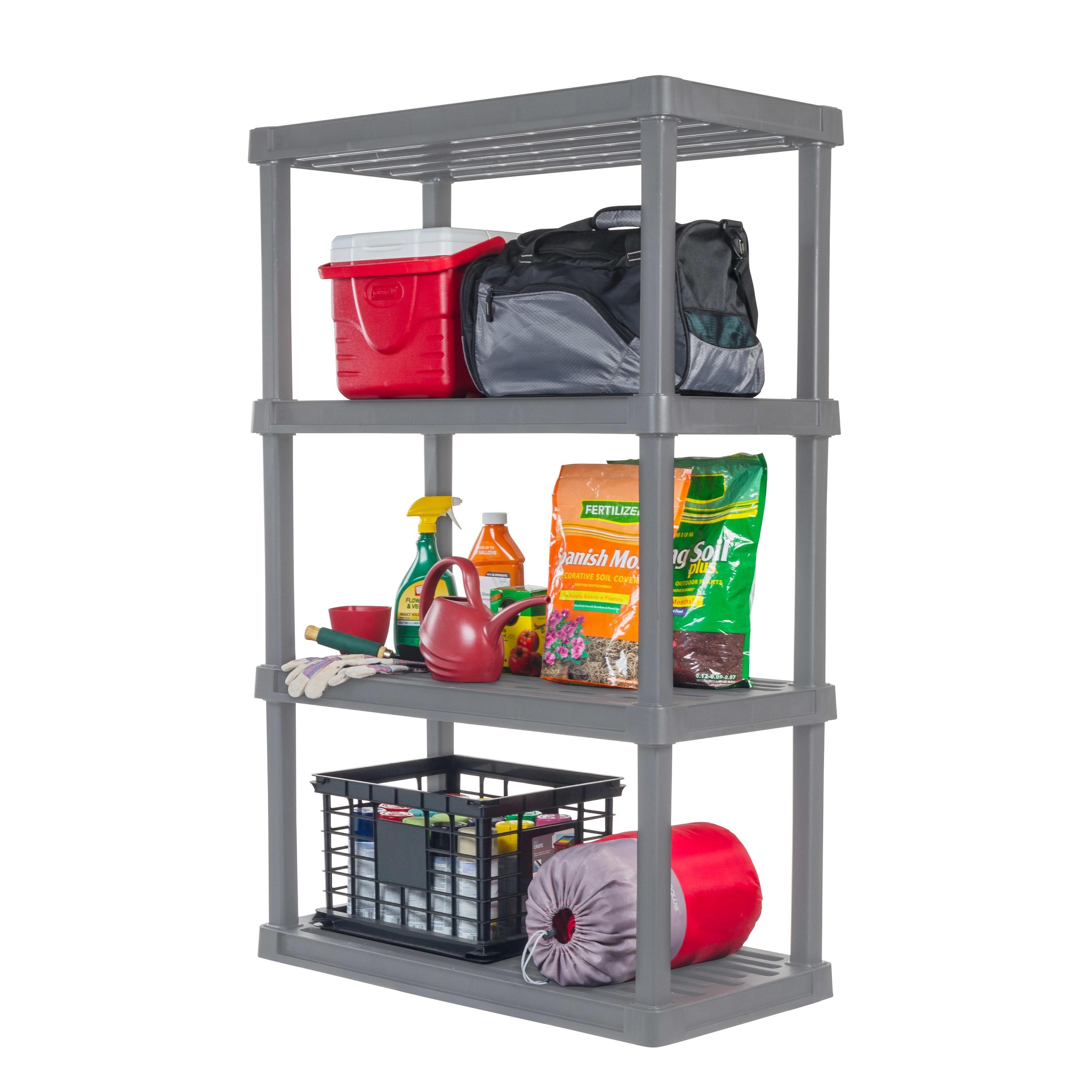 4-Tier Large Plastic Garage Storage Shelving Unit, Gray (18 W x 56 H x 36 D)