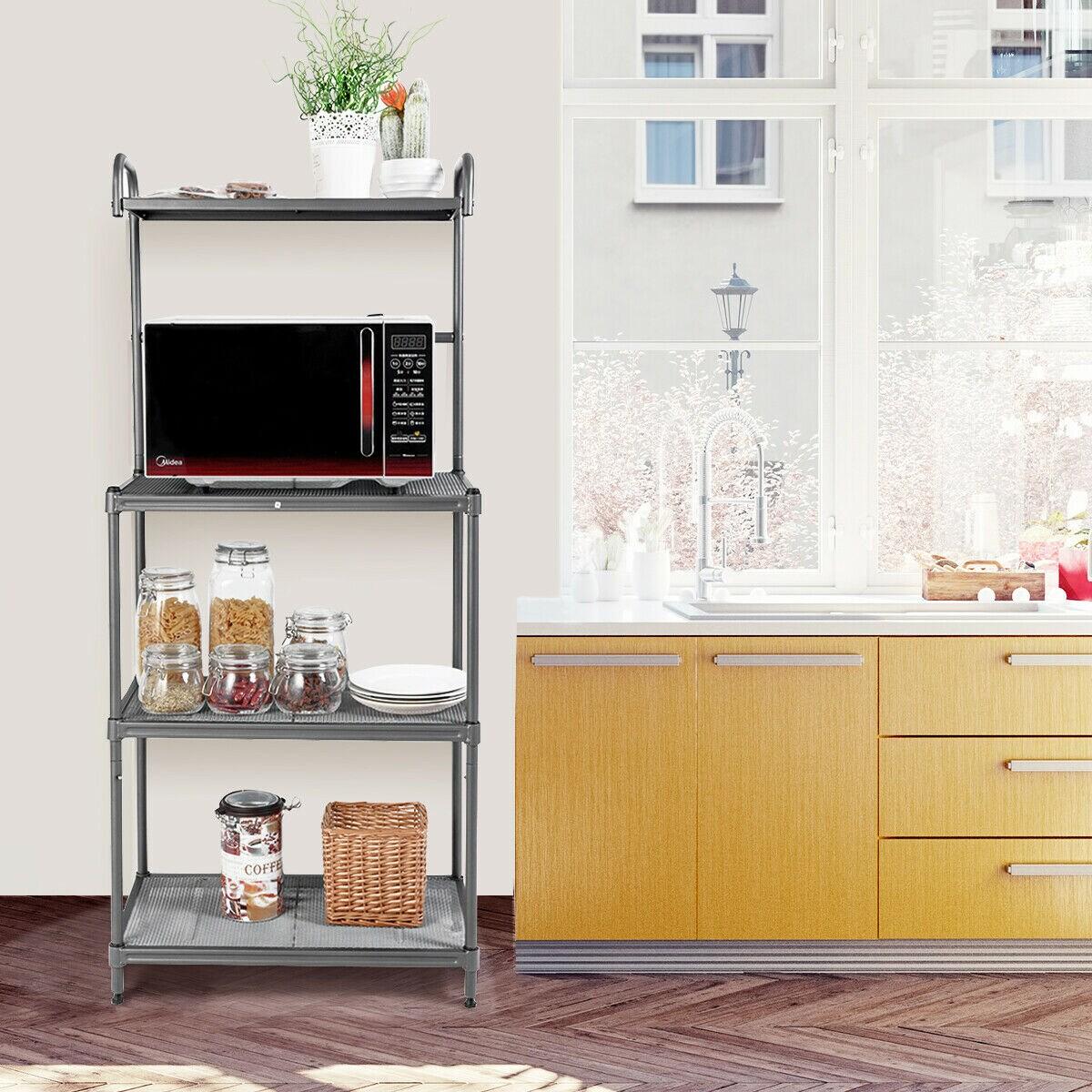 Costway 4-Tier Baker's Rack Microwave Oven Stand Shelves Kitchen Storage Rack Organizer Grey