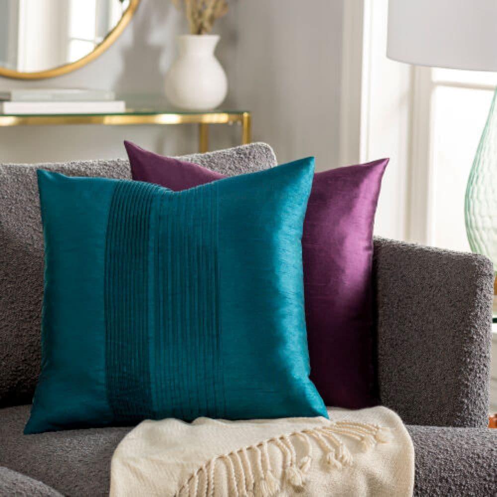 Oslo Teal Blue Pleated Square Down Throw Pillow