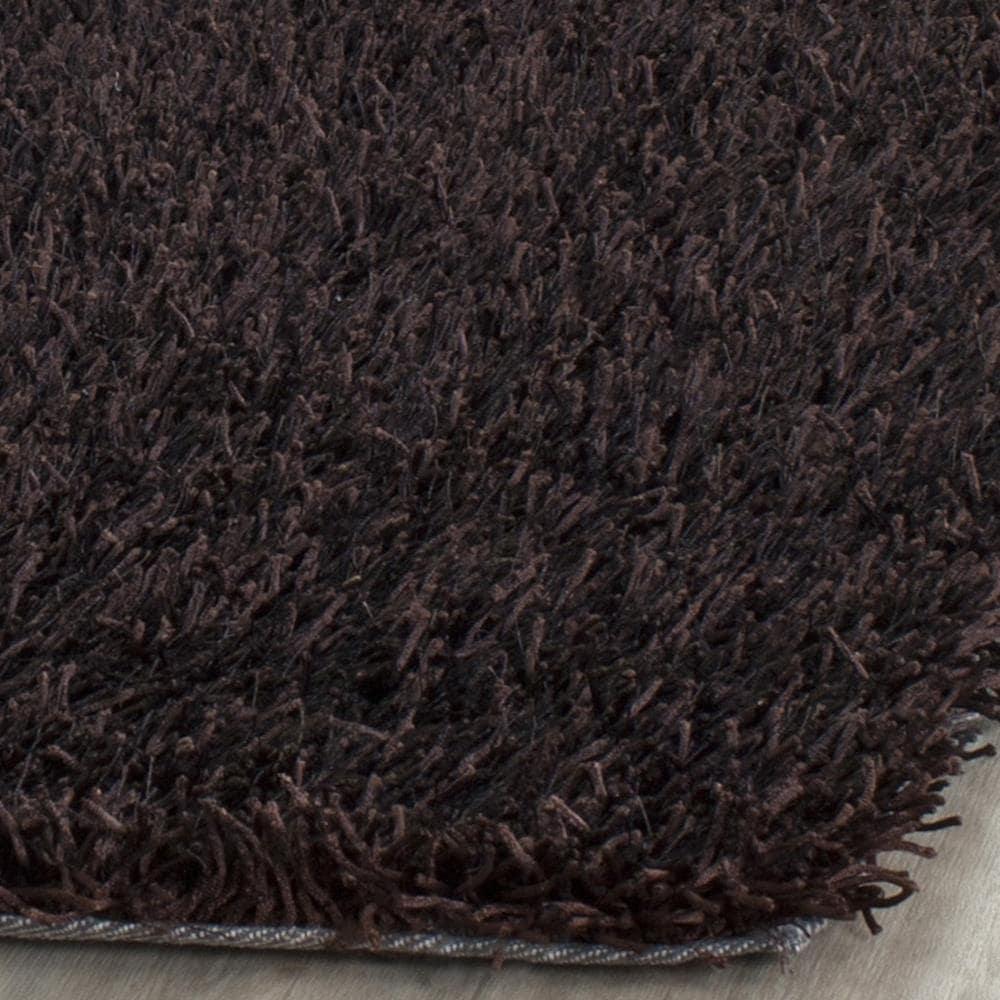 SAFAVIEH New Orleans Darius Solid Polyester Shag Area Rug, Chocolate, 5' x 8'