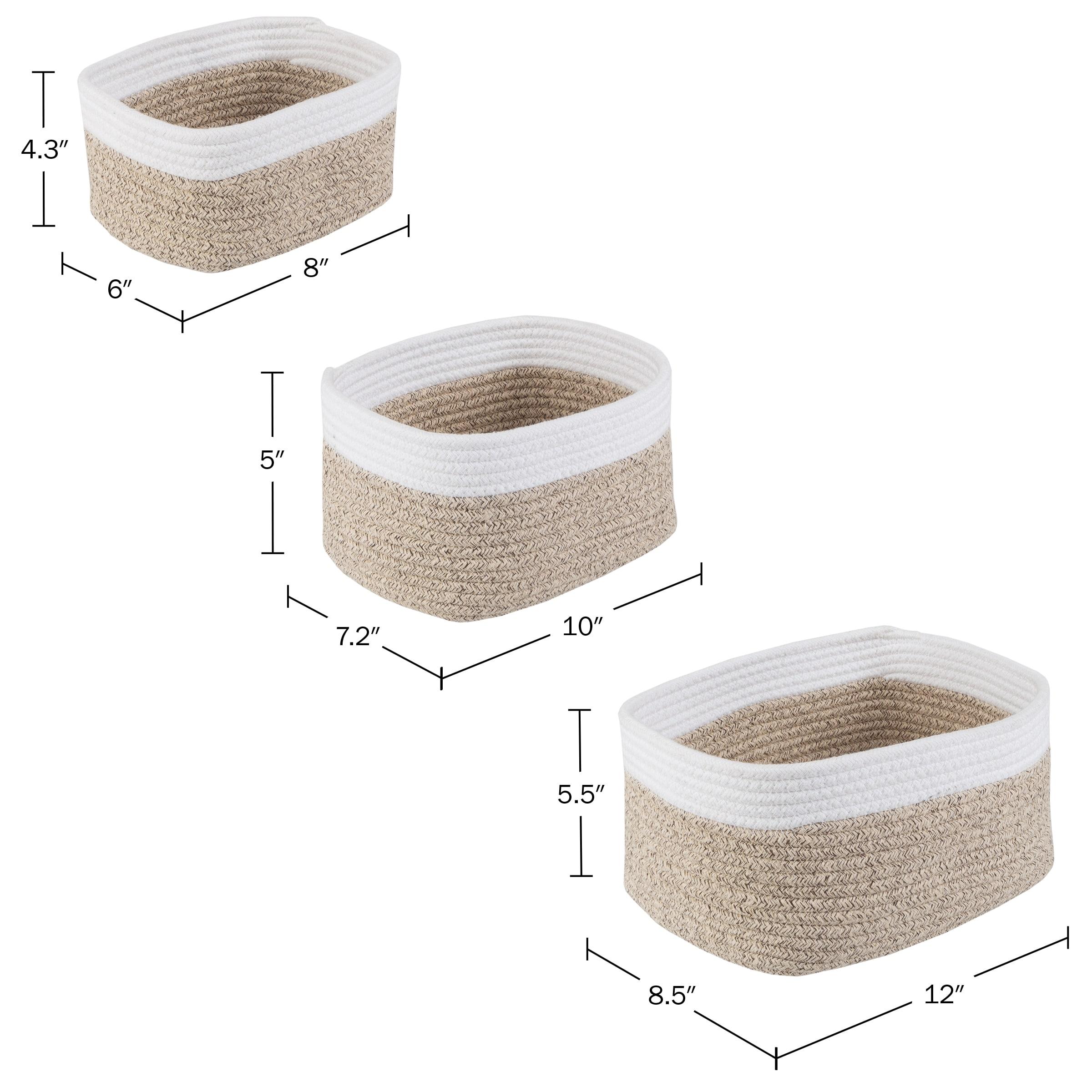 Home-Complete 3pc Storage Basket Set Natural: Cotton Square Decorative Bins for Shelves, Hand Wash, 12"x8.5"x5.5"