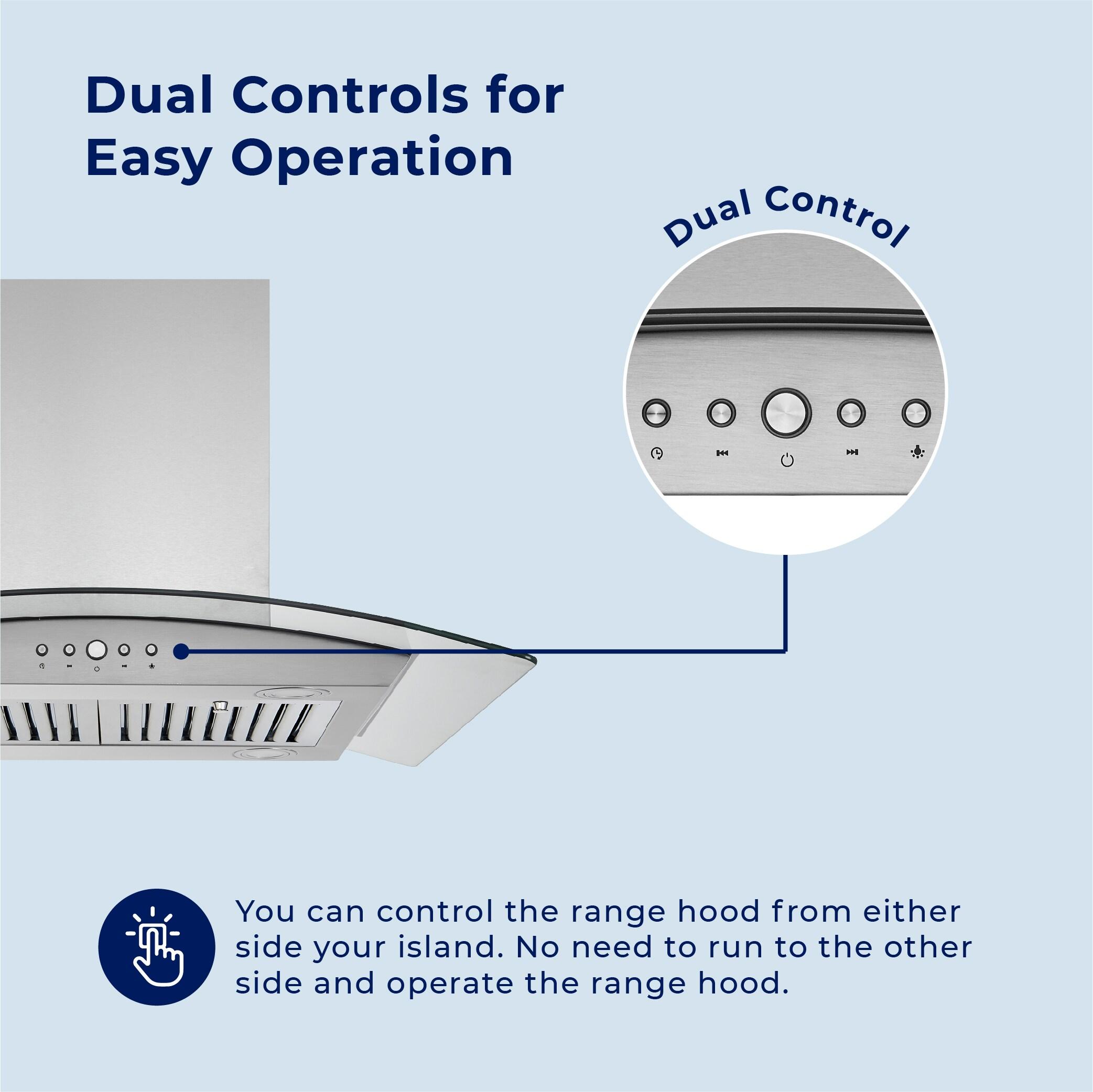 Hauslane Hauslane 30" Stainless Steel 600 CFM Convertible Island Range Hood with Baffle Filter IS-200SS-30