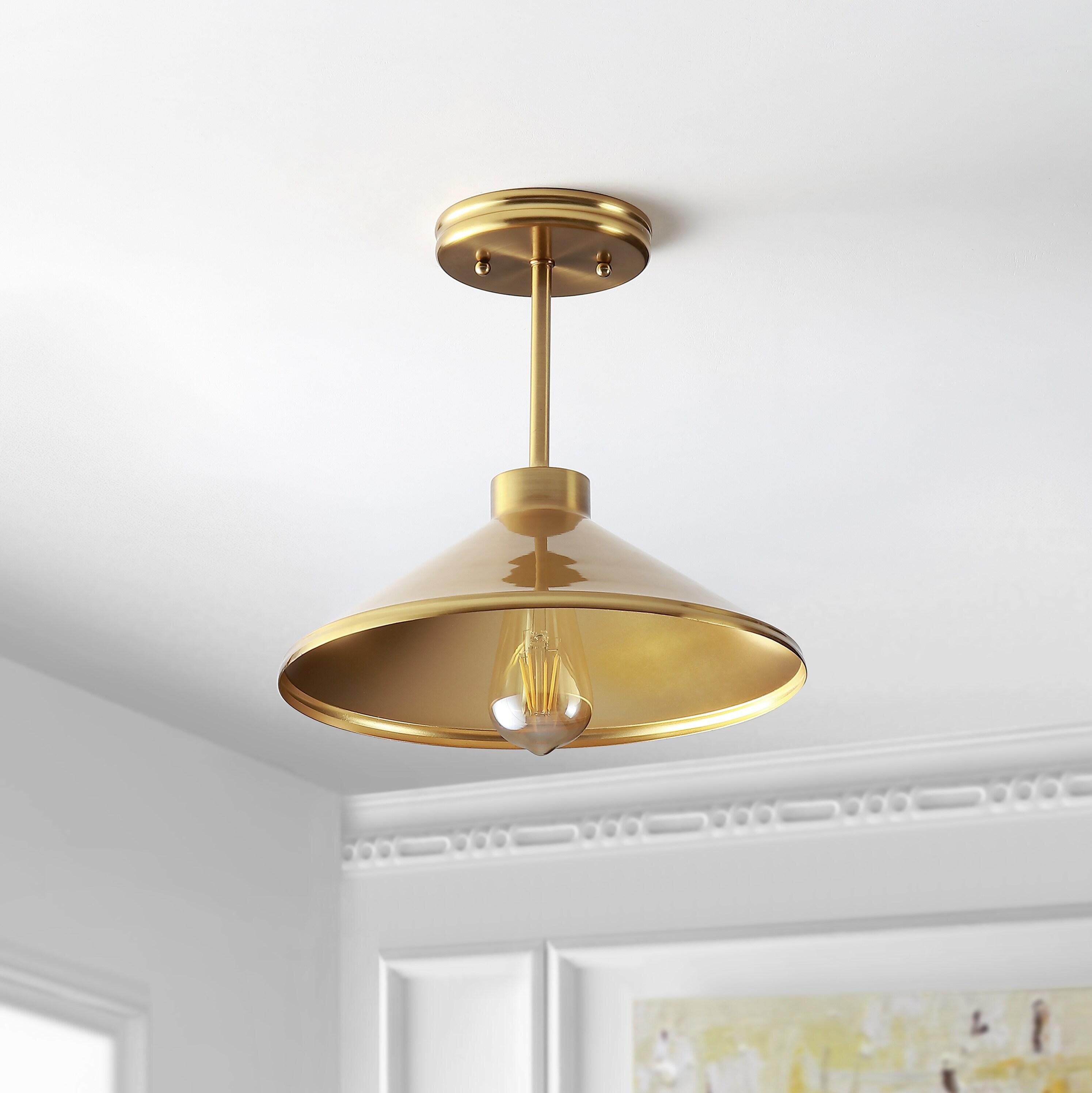 Cisco 11.75" Iron Modern Farmhouse LED Semi Flush Mount, Brass Gold