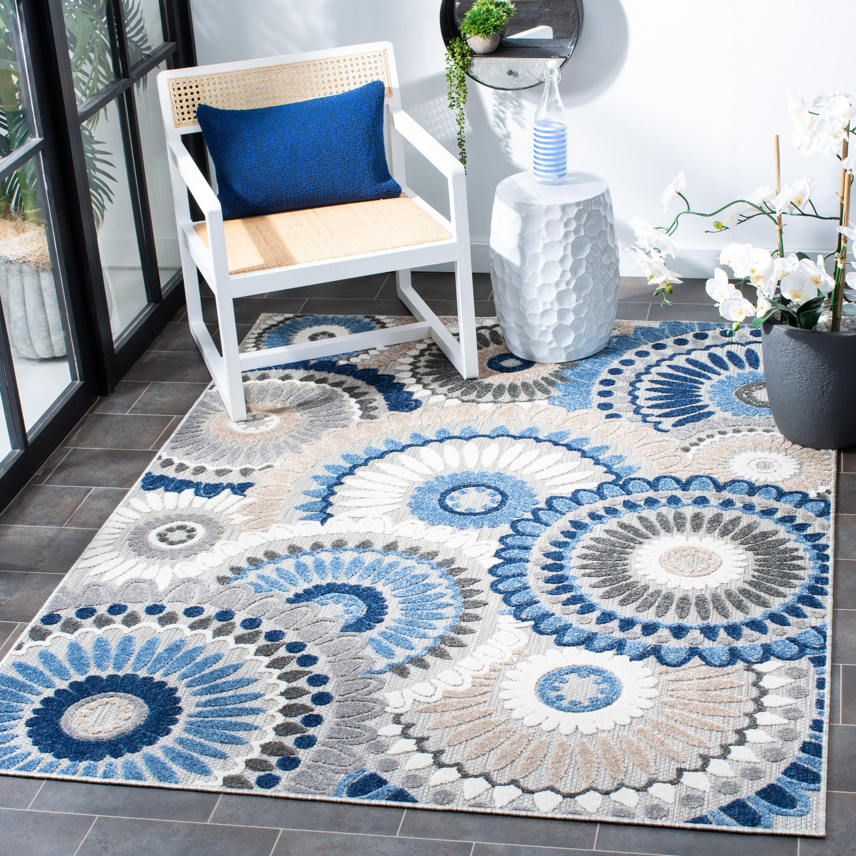 Cabana CBN382 Loomed Indoor Area Rug - Grey/Blue - 6'7"x6'7" - Safavieh