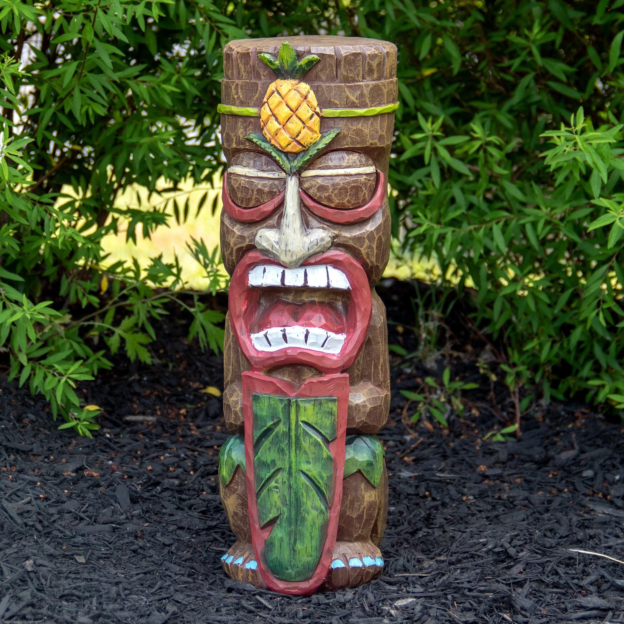 16" Solar Lighted Polynesian Outdoor Garden Tiki Statue