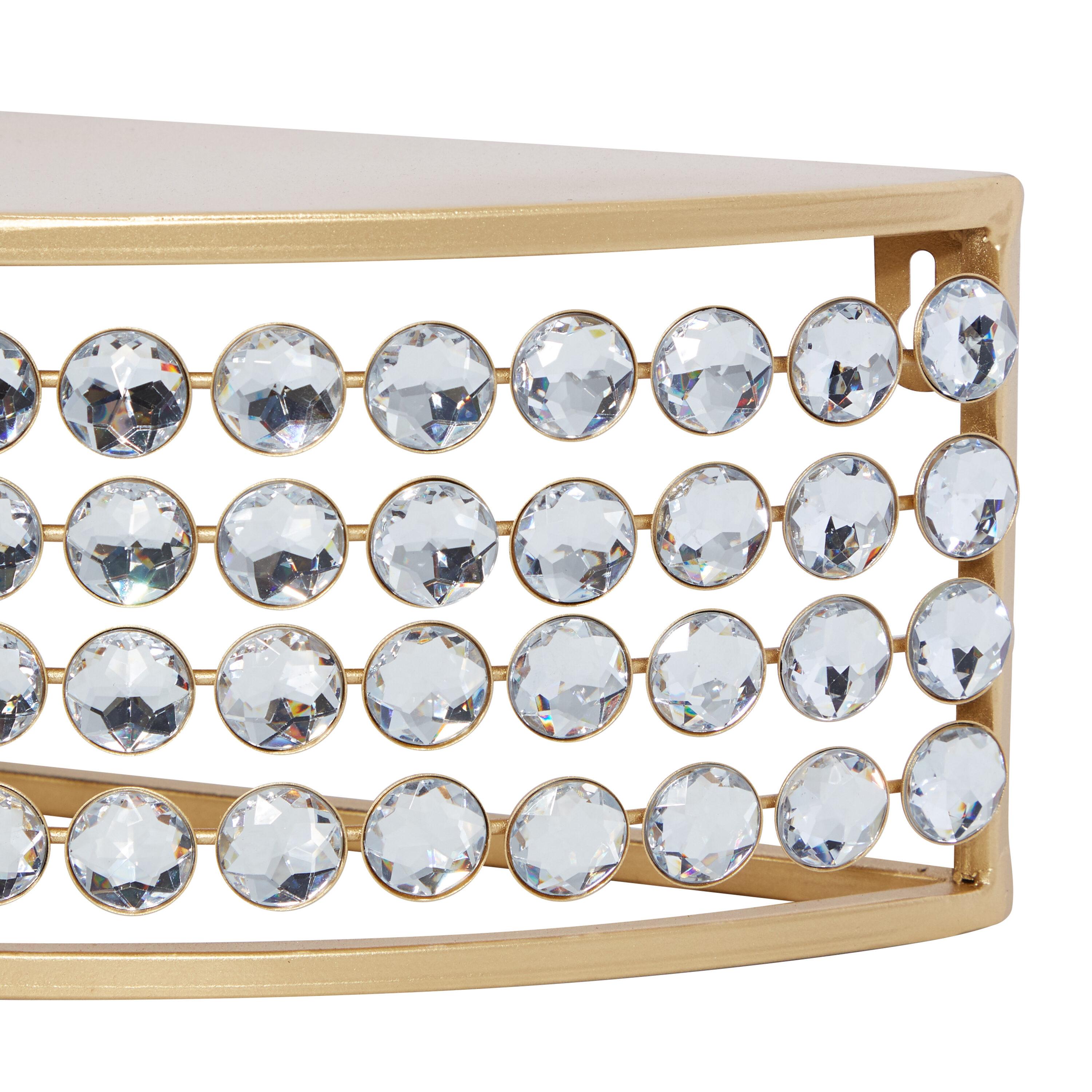 DecMode 5", 5"H Half-Moon 2-Tier Gold Wall Shelf with Crystal Embellishments (2 Count)