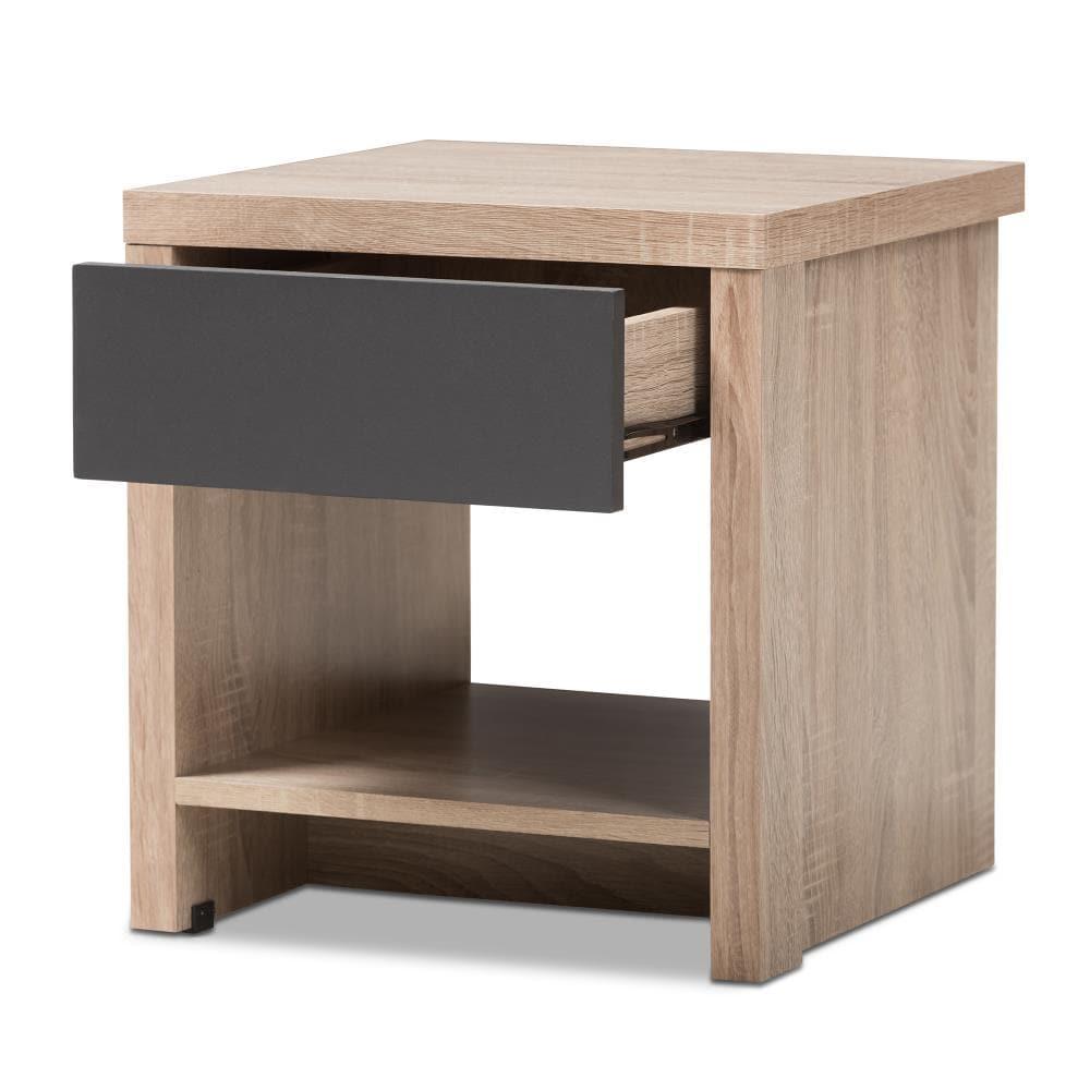 Baxton Studio Jamie Modern and Contemporary Two-Tone Wood 1-Drawer 1-Shelf Nightstand - Brown : Bedside Table with Storage