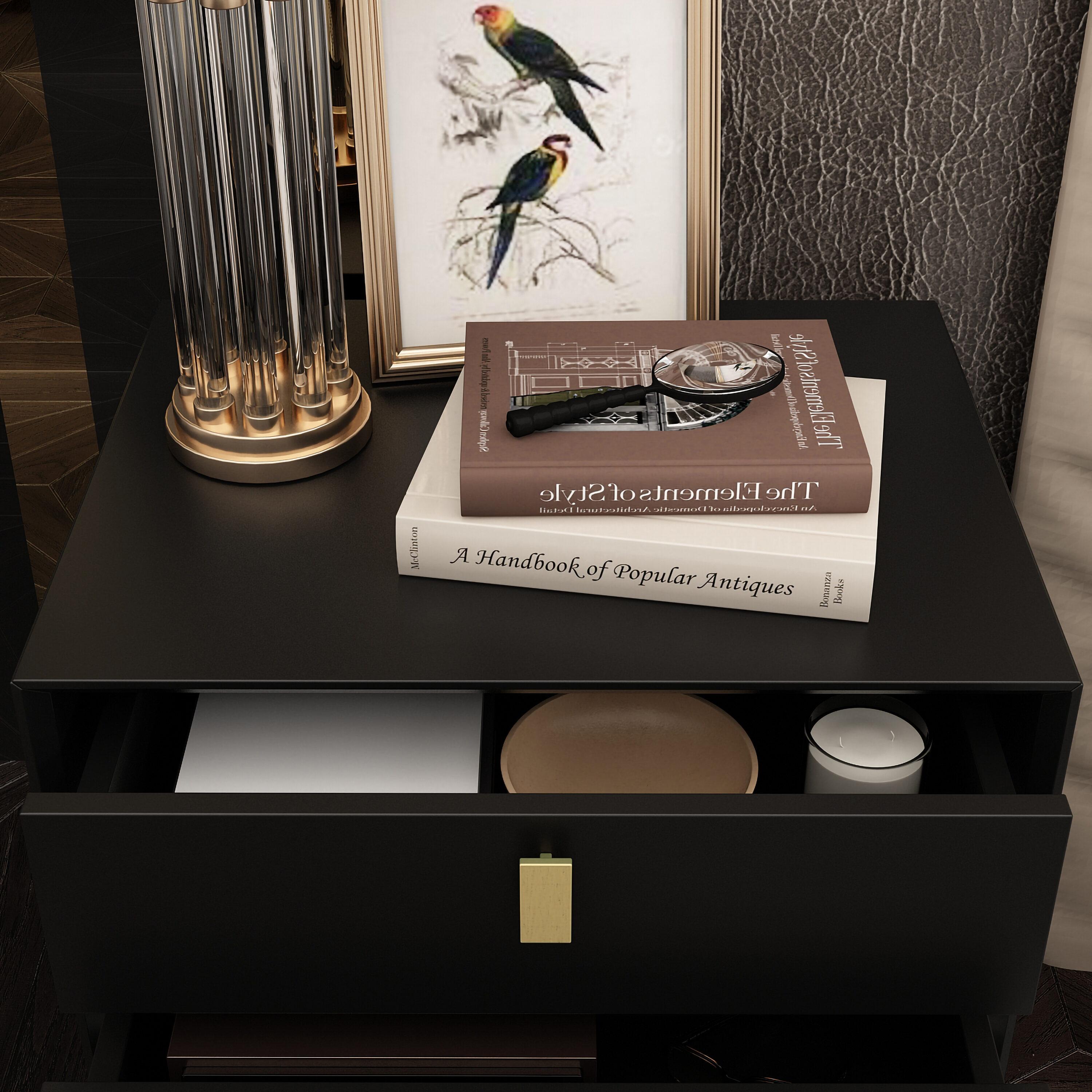 FUFU&GAGA Black Nightstand Sideboard Table 3-drawer
