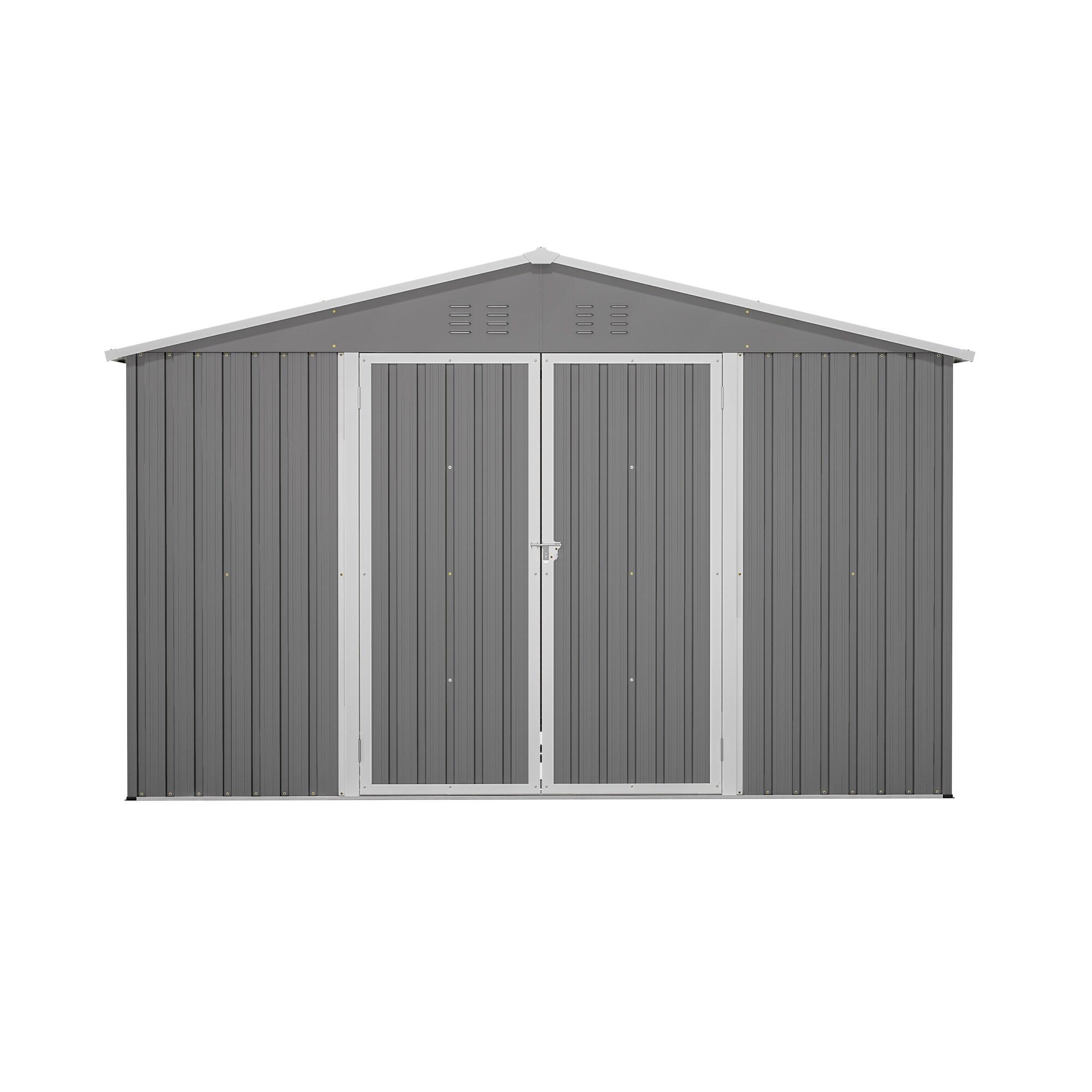 10X8 FT Outdoor Storage Shed, Metal Tool Shed & Outdoor Storage with Lockable Door and Vents Ideal for Bicycles, Tools, Lawnmowers, Backyards, Patios, Lawns