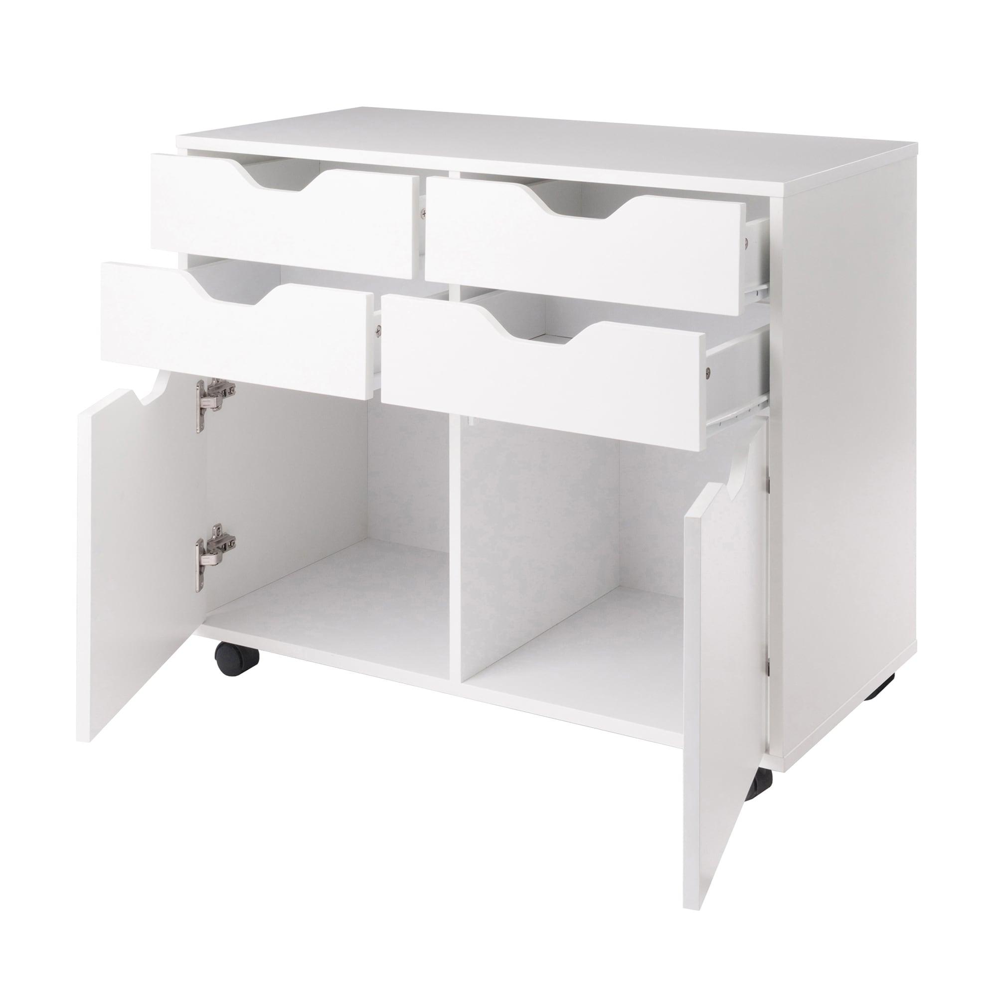 Halifax 2 Sections Mobile Storage Cabinet White - Winsome: Modern Accent Furniture with 4 Drawers & 2 Compartments