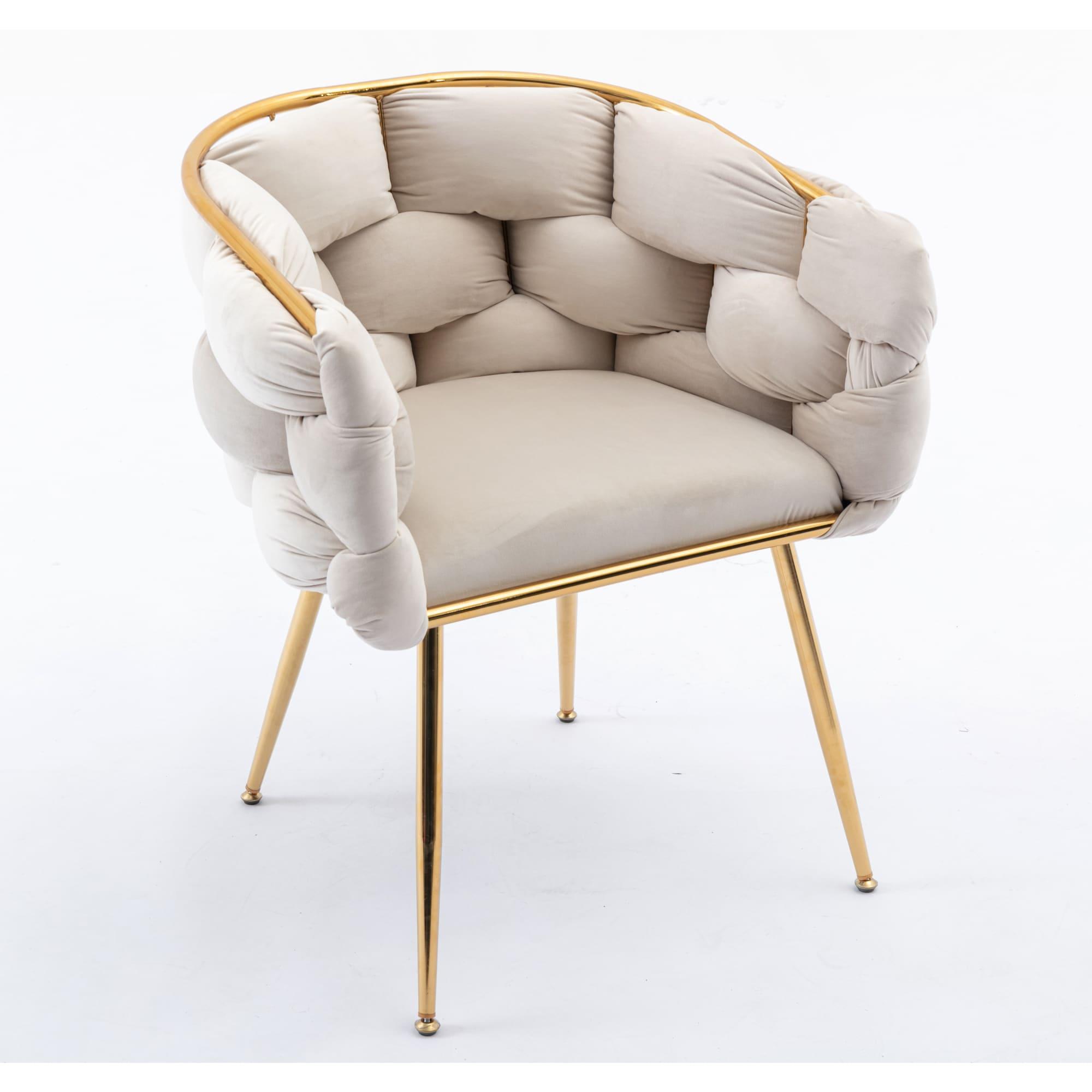 1 PC Modern Velvet Upholstered Accent Chair with Curved Tufted Backrest, Beige-ModernLuxe