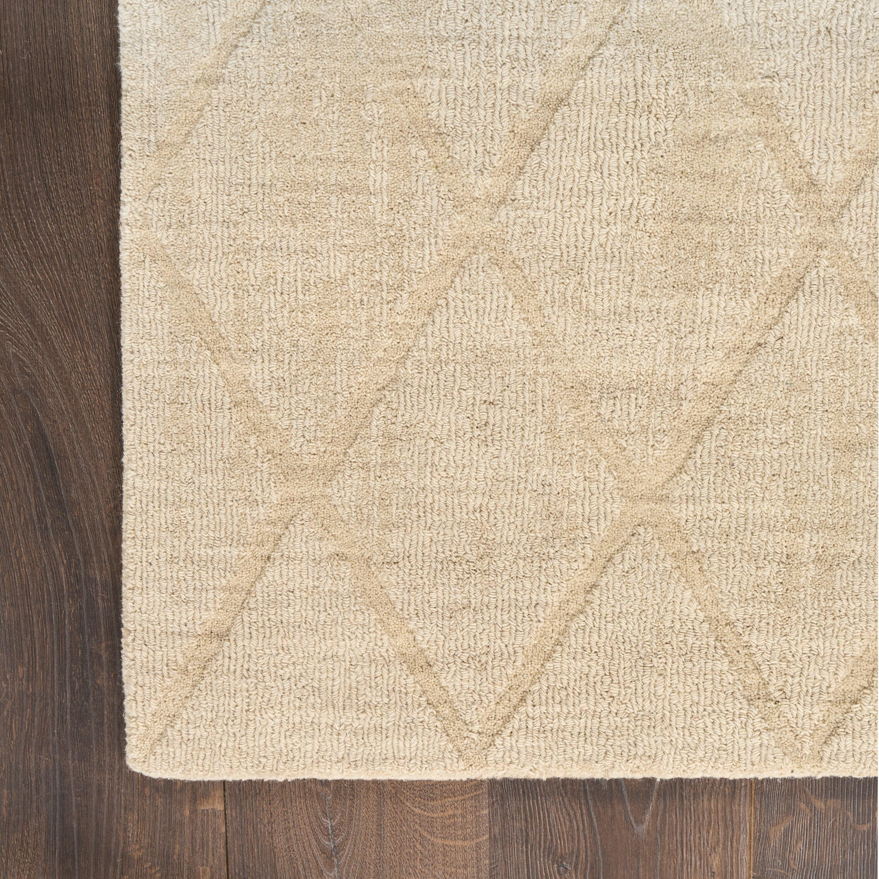 Nourison 5'3"x7'3" Wool Haven Modern Handwoven Area Rug Beige: Geometric Diamond Pattern, Medium Pile, Hand-Carved