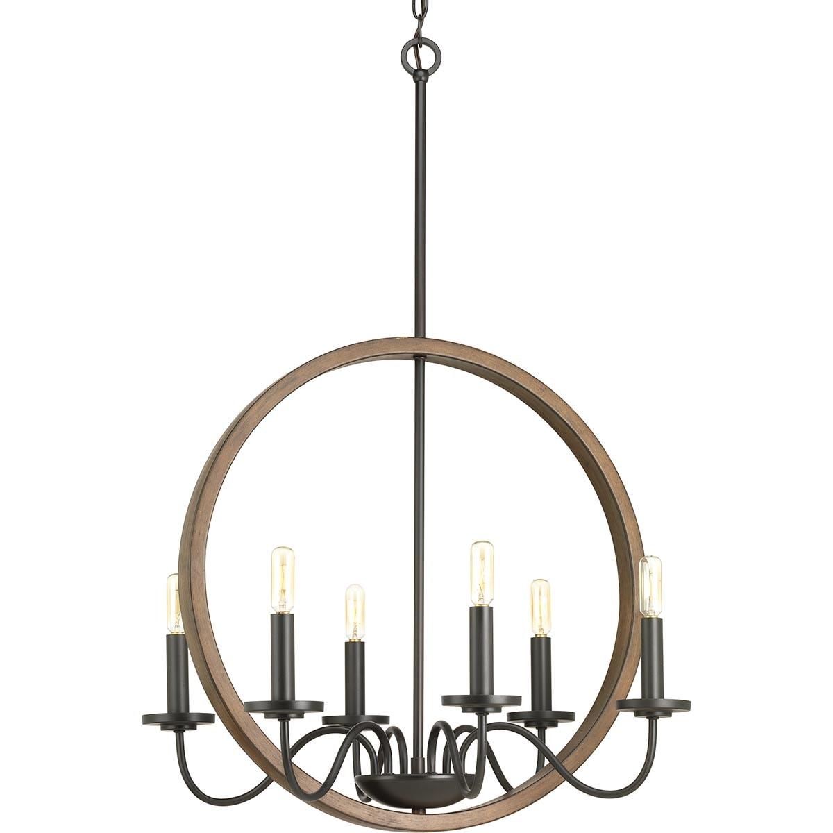 Progress Lighting Fontayne 6-Light Chandelier, Antique Bronze, Candelabra Lights, Steel, Dry Rated, Rustic Farmhouse, Modern Farmhouse, Urban