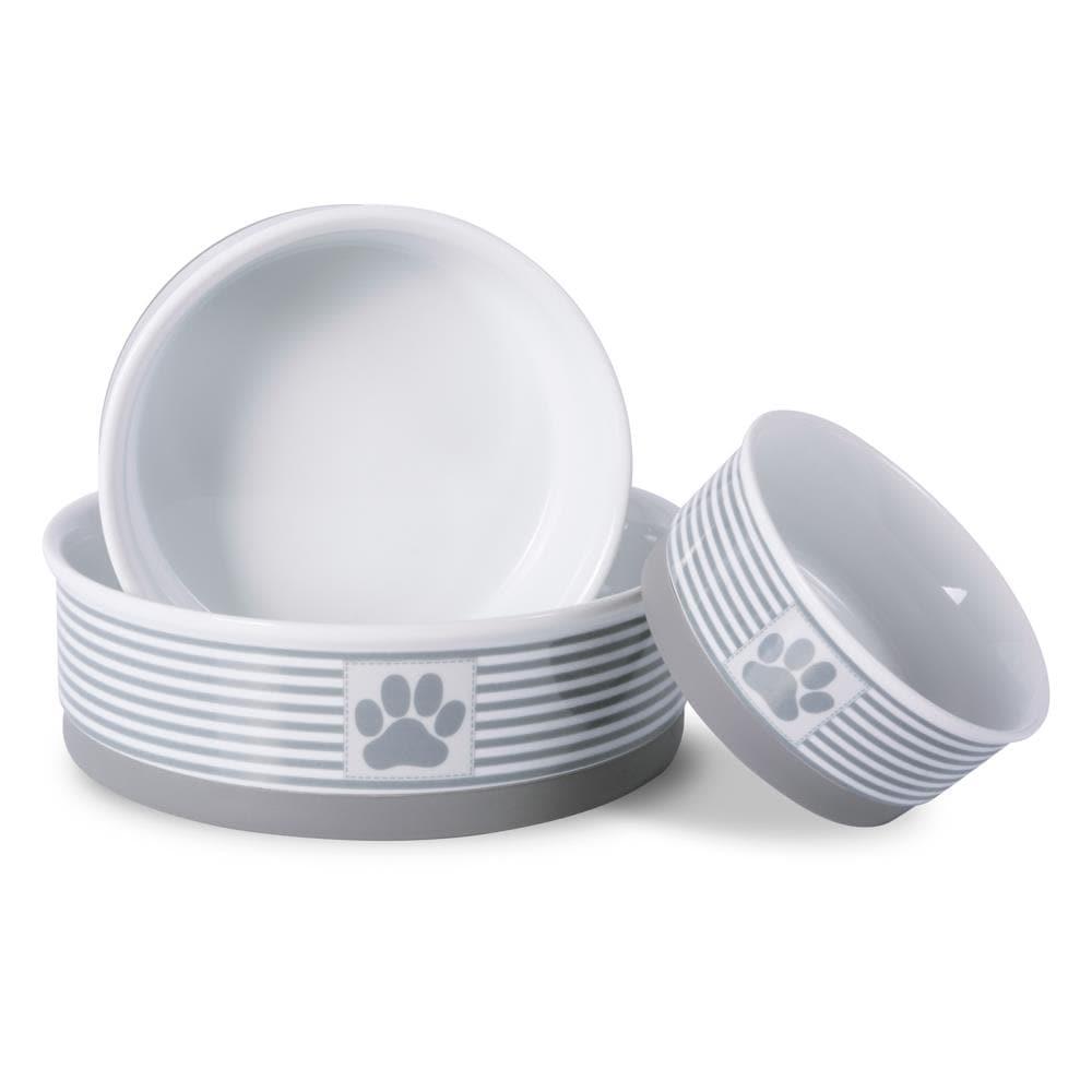 Bone Dry Chevron Ceramic Pet Bowls, Dishwasher Safe, Gray, Small Bowl Set, 4.25x2", 2 Count