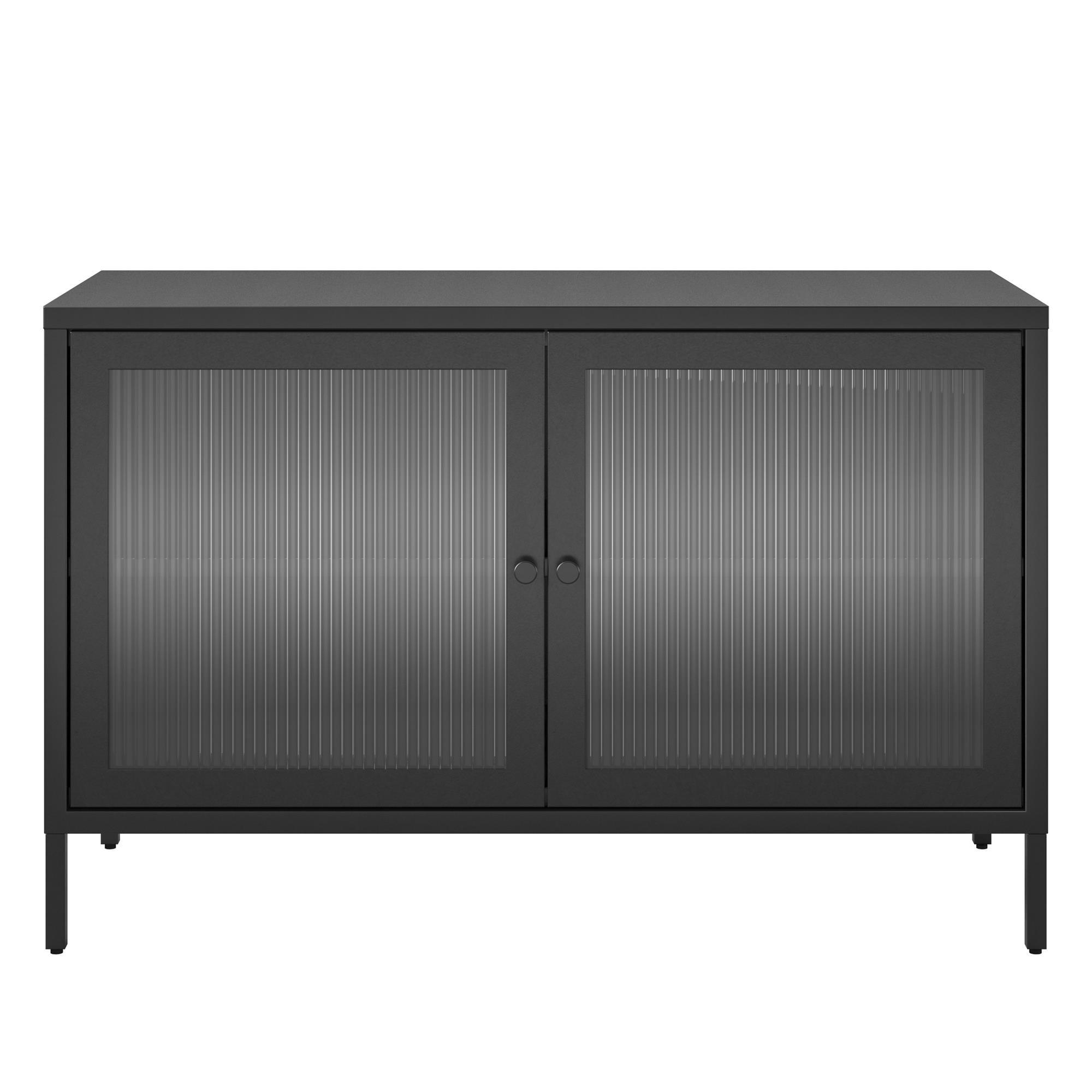 Systembuild Evolution Ashbury Heights 2 Door Storage Cabinet-Fluted Glass Metal Locker, Black