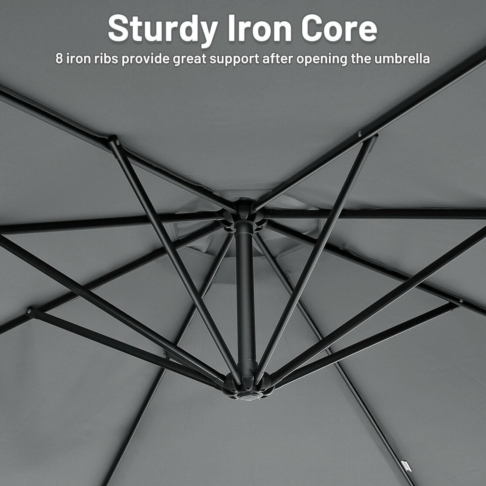 Costway  10 FT Patio Offset Umbrella w/8 Ribs Cross Base Tilt Grey