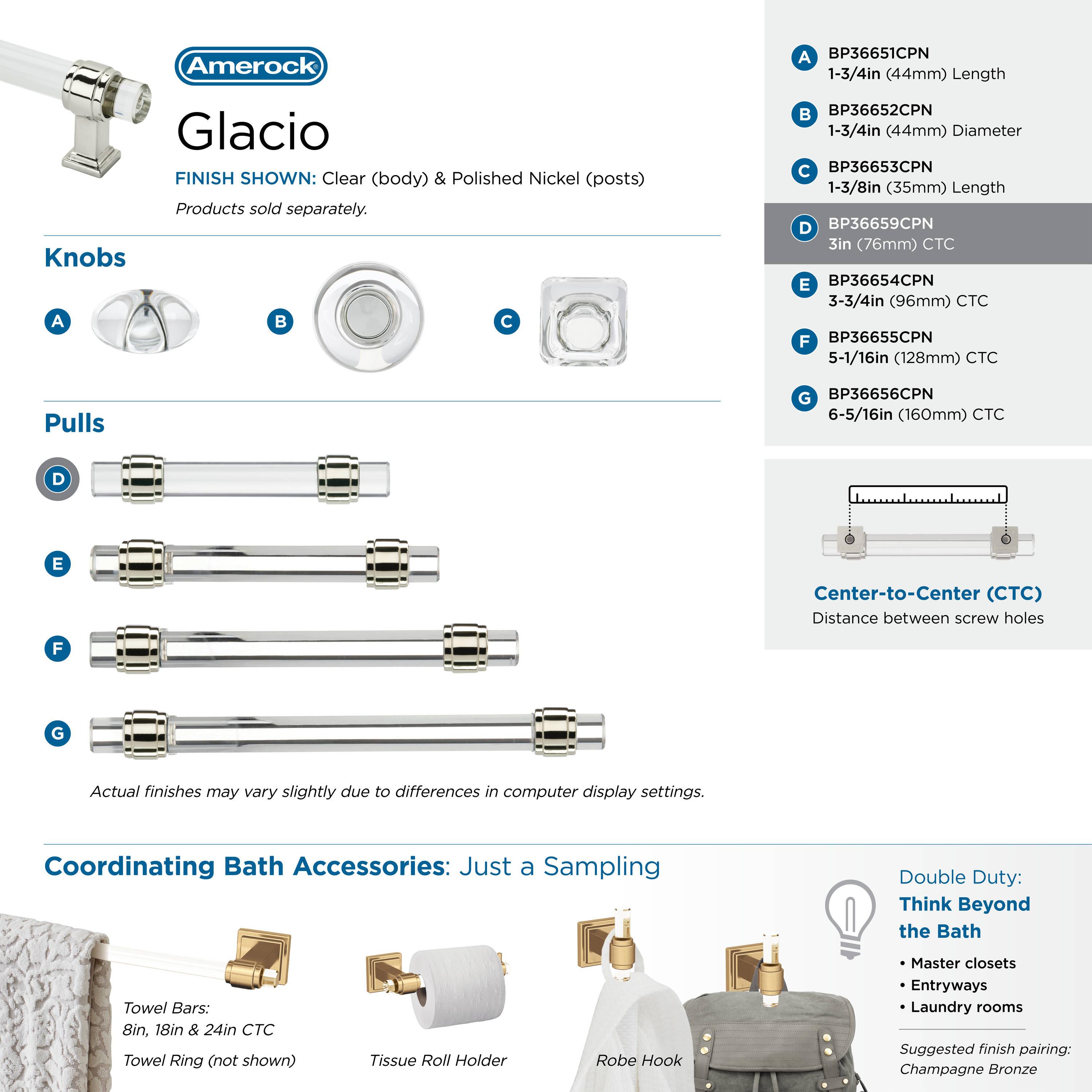 Amerock Glacio 3 inch (76mm) Center-to-Center Clear/Polished Nickel Cabinet Pull