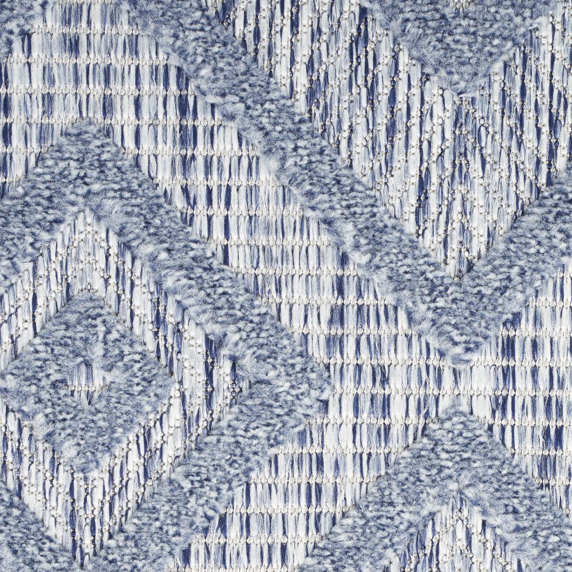 Nourison Versatile Diamond Geometric Flatweave Indoor Outdoor Area Rug Denim Blue 6' x 9'