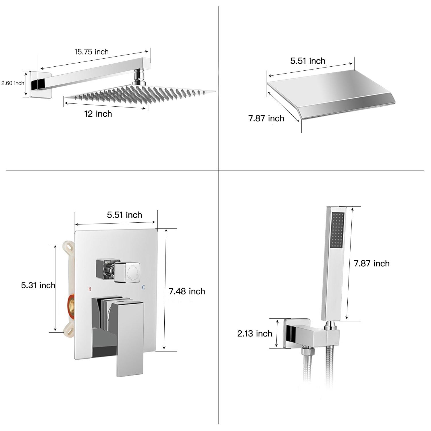 3-Spray Patterns With 2.5 GPM 12 in. Showerhead Wall Mounted Dual Shower Heads with Valve