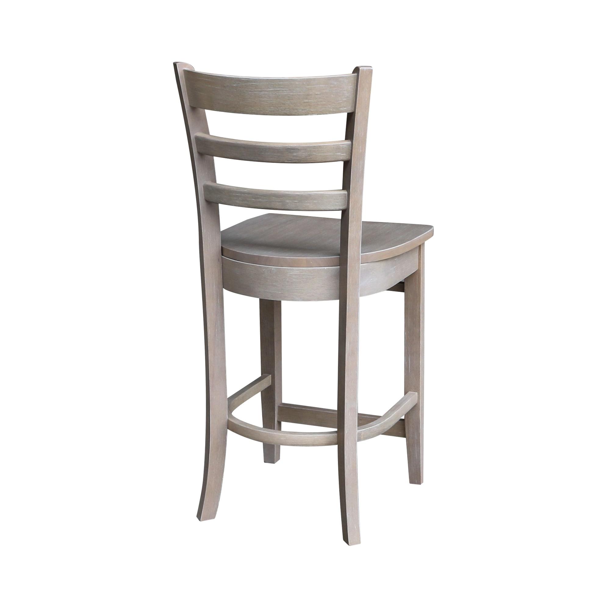 24" Emily Counter Height Barstool Washed Gray/Taupe - International Concepts: Solid Wood, Ladder-Back