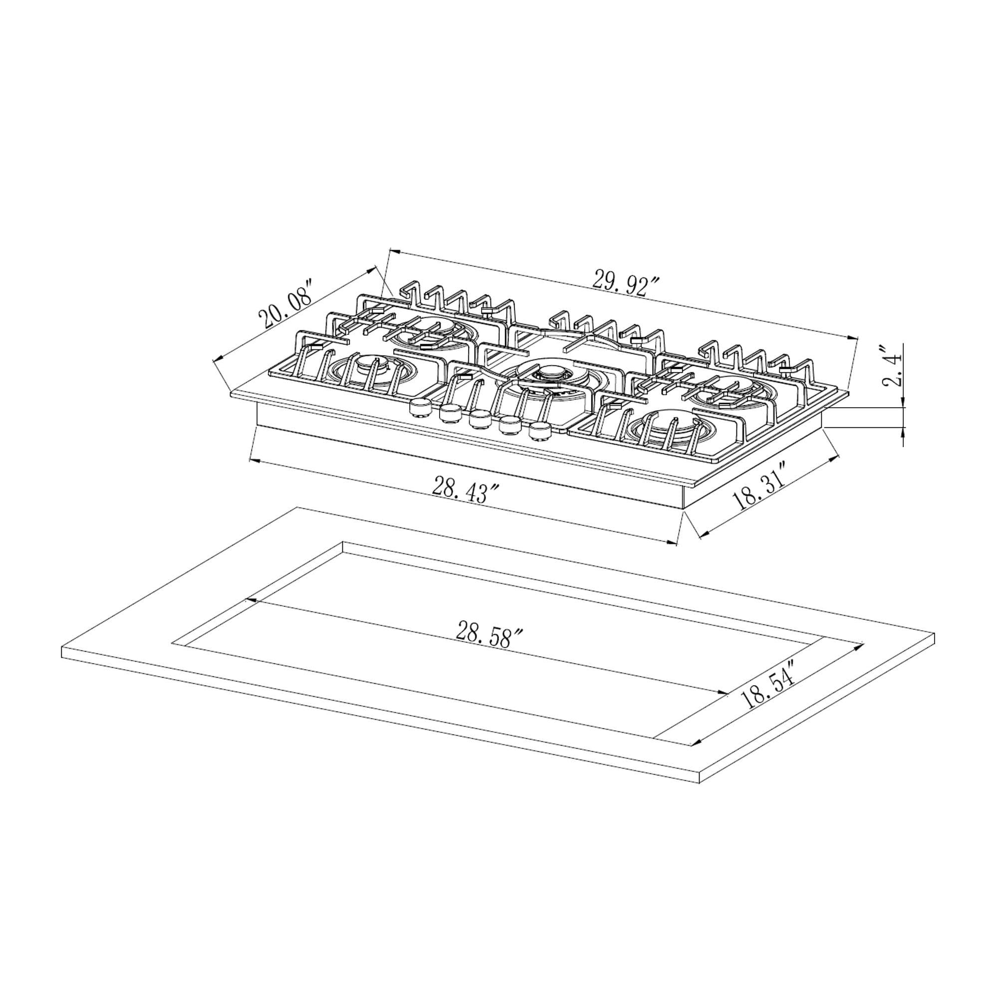 Empava 30" Black 5 Burner Cooktop