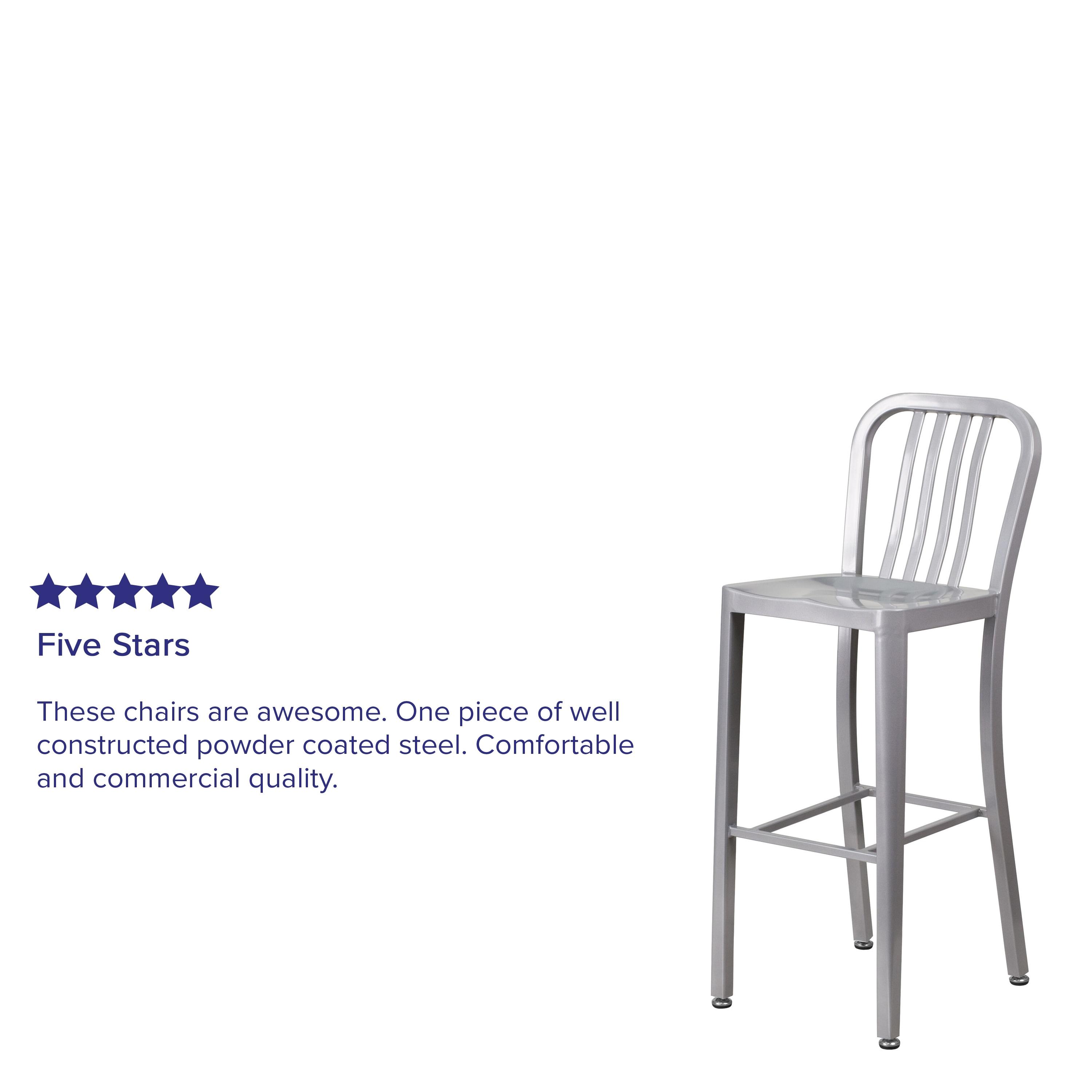 Flash Furniture Commercial Grade 30" High Silver Metal Indoor-Outdoor Barstool with Vertical Slat Back