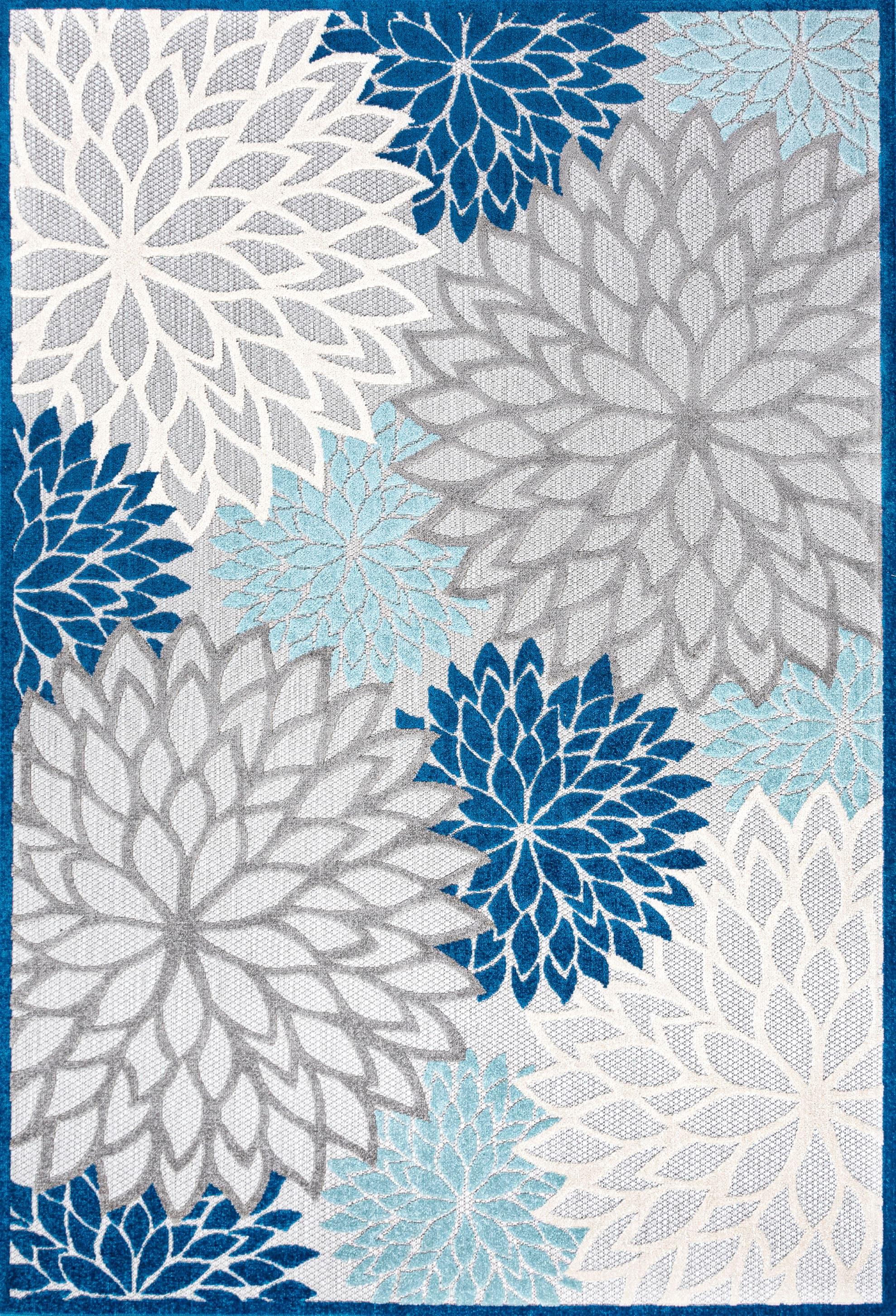3'x5' Minori Floral Indoor/Outdoor Area Rug, Blue/Gray - JONATHAN Y