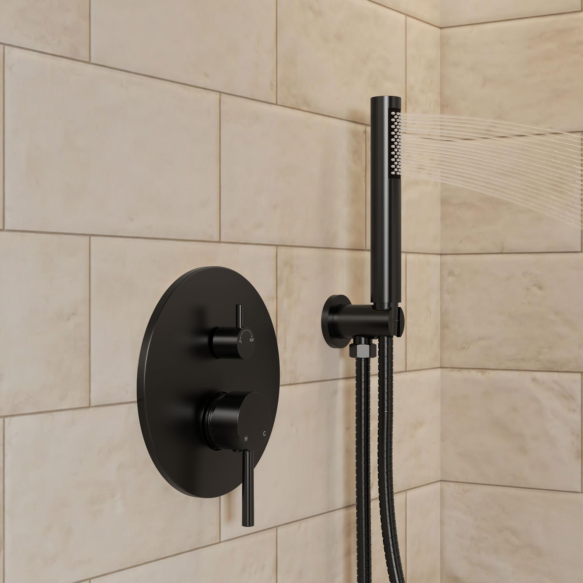 GRANDJOY Complete Shower System, 10" and 6" Dual Wall Mount Rain Shower Faucets with Handheld Shower Spray, High Pressure in Matte Black
